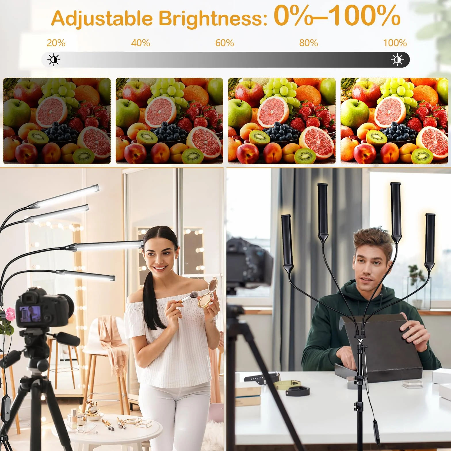 Ściemniane oświetlenie LED do fotografii, zestaw oświetlenia studyjnego ze statywem i torbą do makijażu, rzęs, brwi, tatuażu, 3000-6500 K