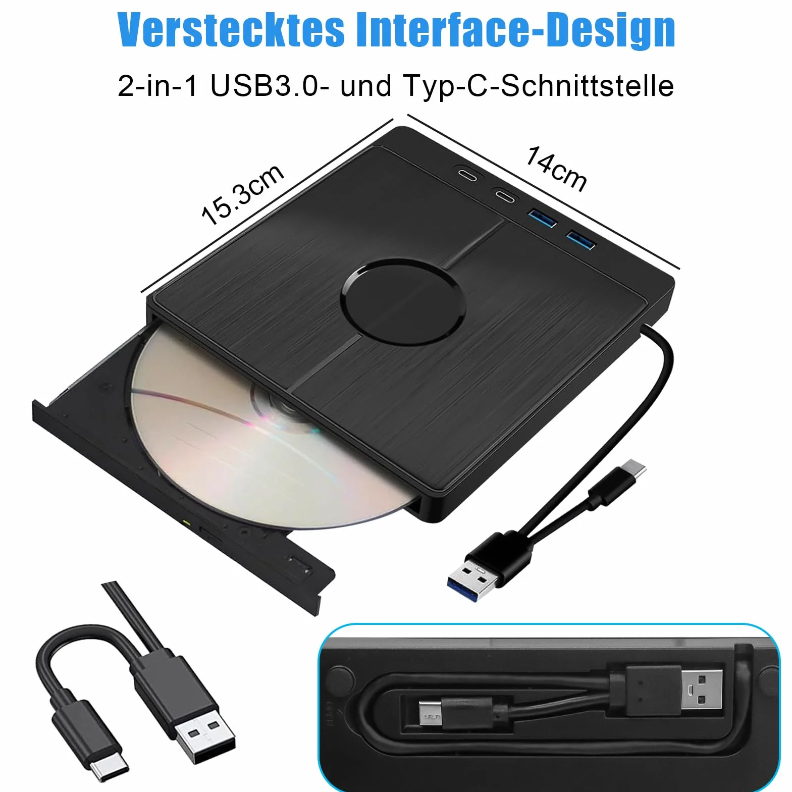 Zewnętrzny napęd DVD USB 3.0 SD/TF do laptopa MacBook Windows Linux