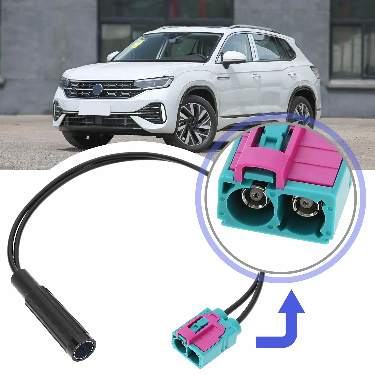 Podwójna Fakra żeńska na DIN antena samochodowa adapter FM AM radio złącze kabel RG174 28 cm
