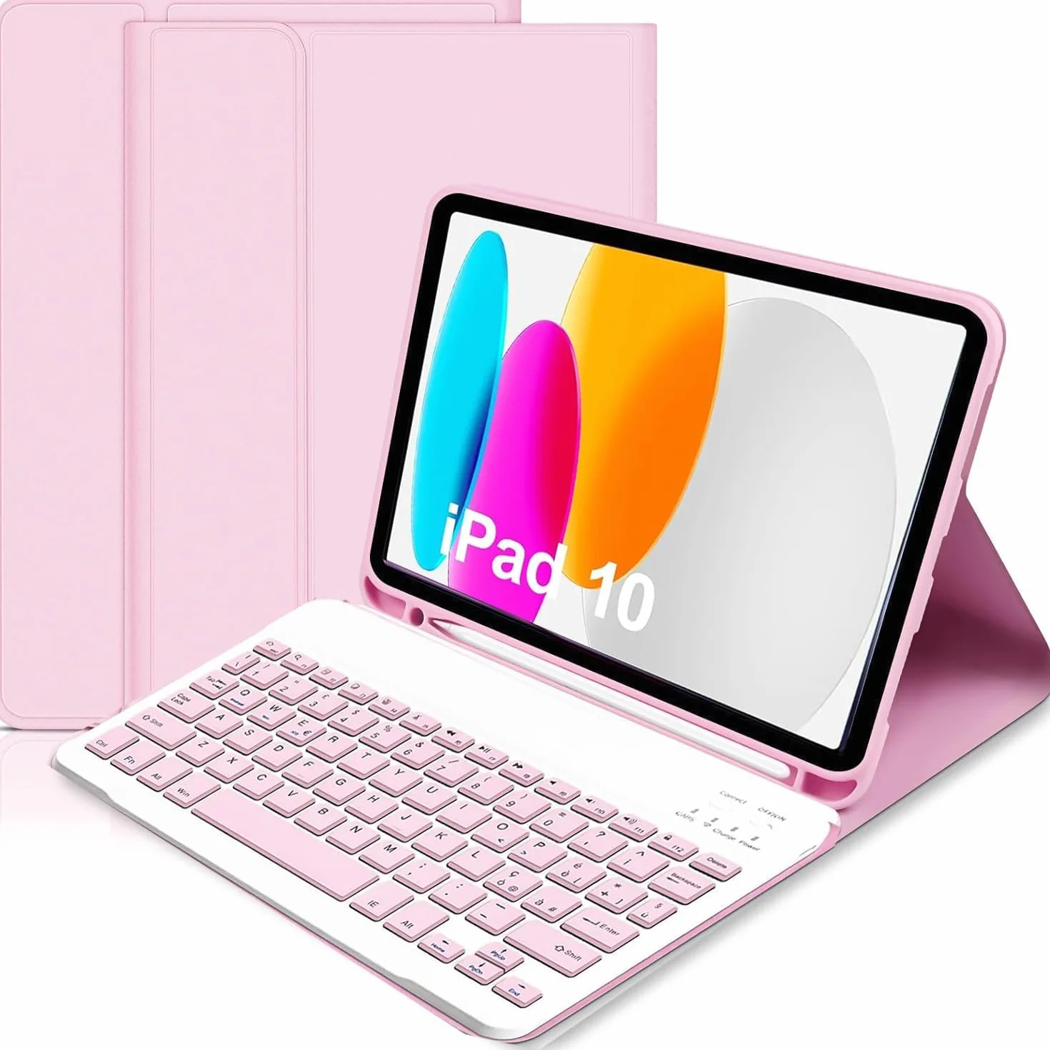 Etui na iPad 11./10. generacji z klawiaturą 11 cali/10,9 cali 2025 A16 2022 z uchwytem na ołówki, magnetycznie odłączana, bezprzewodowa klawiatura Bluetooth z foliową podstawką i ładowalnym