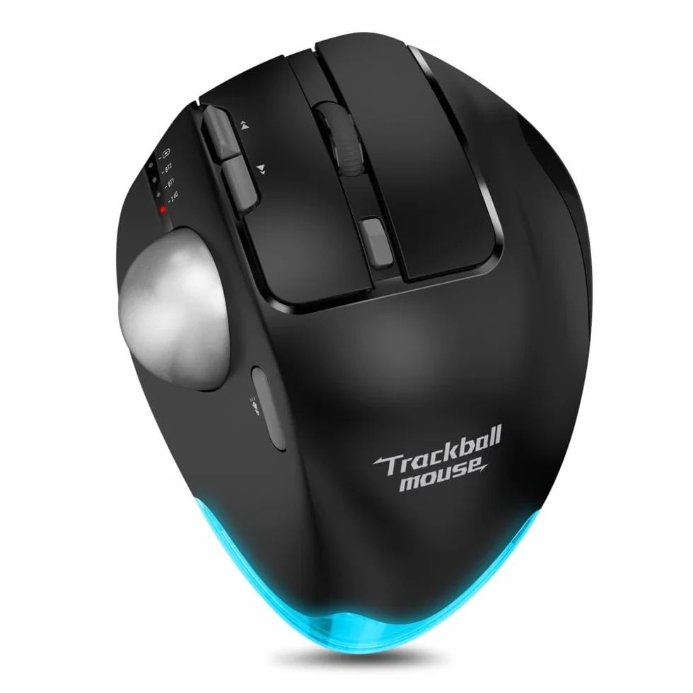 Bezprzewodowa mysz trackballowa, mysz Bluetooth, ładowalna, sterowanie kciukiem, 3 urządzenia, 4800 DPI, 8 klawiszy, ergonomiczna mysz bezprzewodowa do laptopa, komputera, tabletów