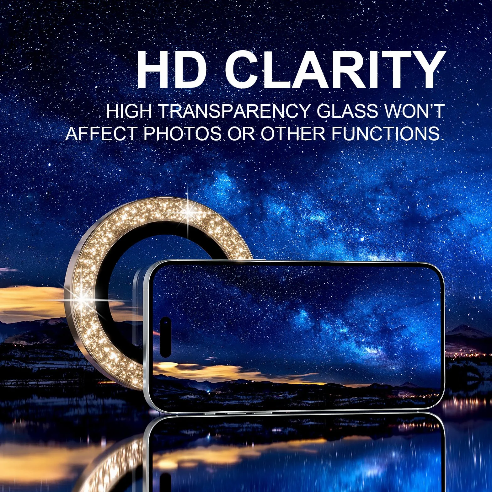 Choiche Kompatybilny z telefonem 17 Pro/Phone 17 Pro Max, osłona obiektywu aparatu, osłona aparatu ze szkła hartowanego 9H, osłona ekranu, metalowy pierścień, akcesoria dekoracyjne, brokatowo-złoty)