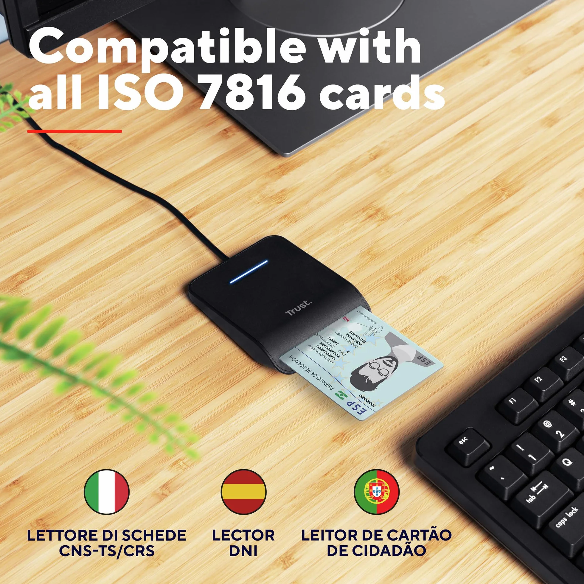 Trust DNI inteligentny czytnik kart zgodny z FIPS 201 TAA ISO 7816 klasa A B C USB czarny