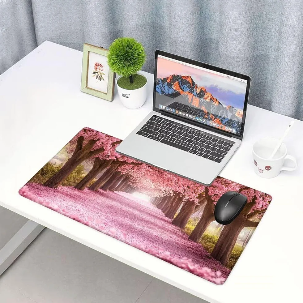 Drzewo podkładka pod mysz 1000 x 500 x 3 mm, podkładka pod mysz dla graczy, różowa podkładka pod mysz XXL, podkładka pod mysz ze zszytymi krawędziami i antypoślizgową gumową podstawą, akcesoria na