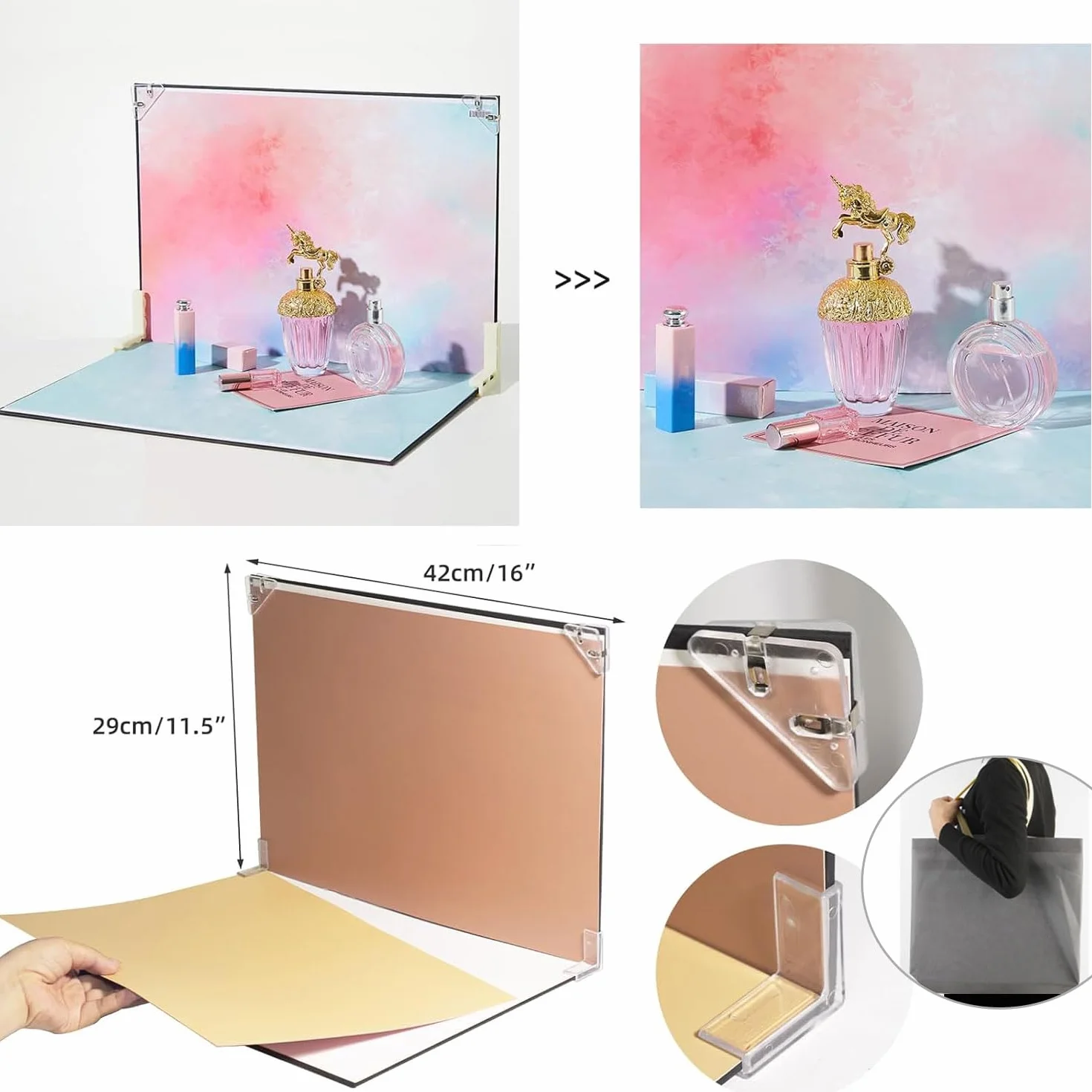 Zestaw tablic fotograficznych, 30 x 40 cm, 10 sztuk, dwustronny papier, 20 wzorów do fotografii małych produktów, tło fotograficzne, odblaskowy karton do żywności, biżuterii