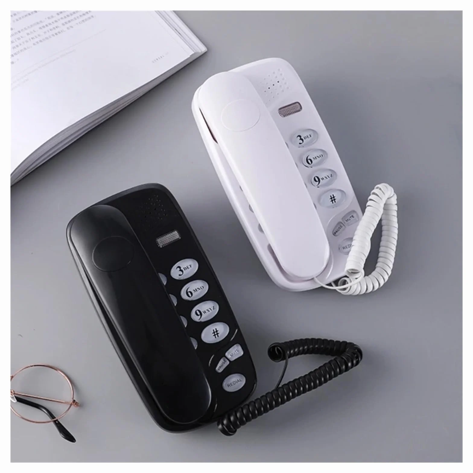 Telefon stacjonarny z funkcją wyciszania i sygnalizacją ponownego wybierania numeru. Łatwy w instalacji. Inteligentny telefon domowy z funkcją dzwonienia.(Silver)