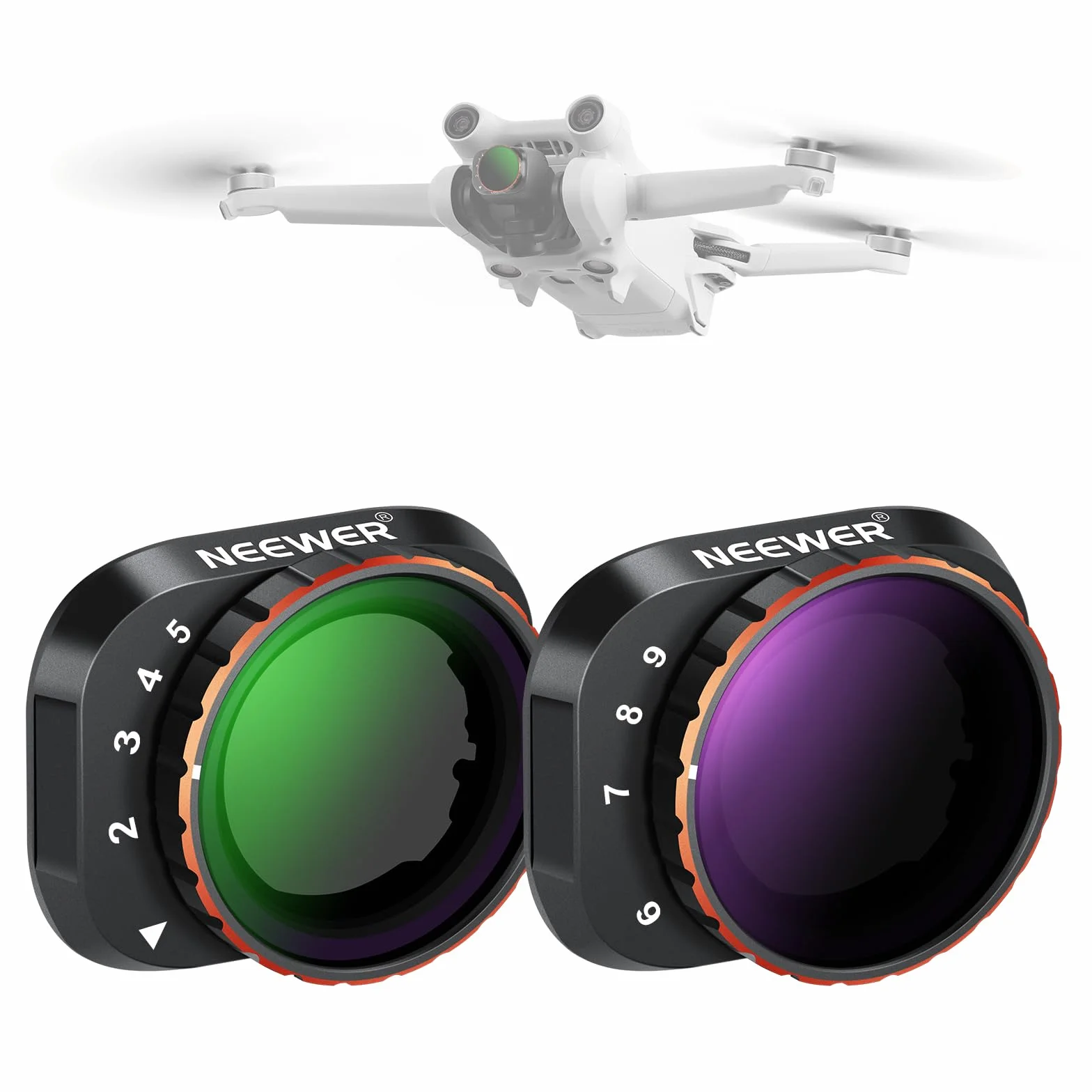NEEWER Zestaw zmiennych filtrów ND kompatybilny z DJI Mini 3 Pro, ND2-32 (1-5 stop) + ND64-512 (6-9 stop) ze szkła optycznego HD, wielowarstwowe akcesoria do aparatów fotograficznych i wideo