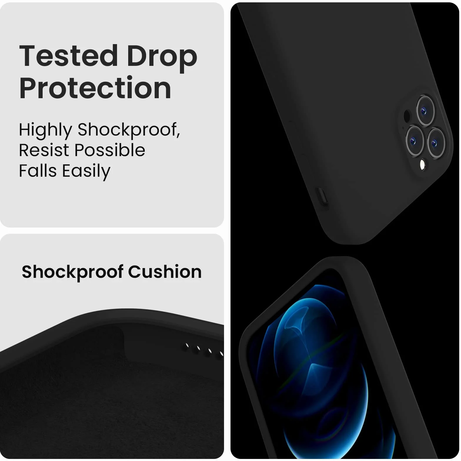 FireNova Kompatybilne z etui na iPhone'a 12 Pro, [wbudowana osłona aparatu] silikonowe, odporne na wstrząsy ochronne etui na telefon z miękką wyściółką z mikrofibry zapobiegająca zarysowaniom, 15.5 cm