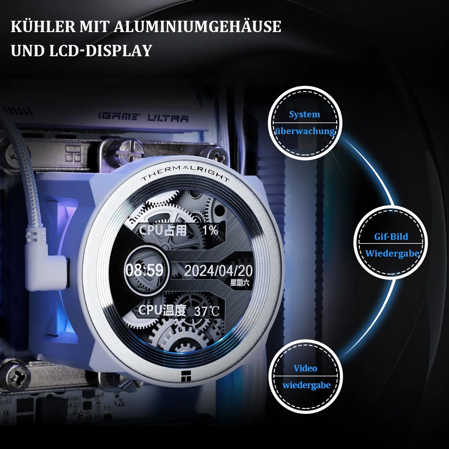 Thermalright Core Vision 360 White ARGB, chłodzenie cieczą CPU 360mm AIO, ekran IPS LCD 480×480, dla AM4/AM5/Intel LGA1700/1851, 2,1-calowy magnetyczny ekran LCD do obrazów