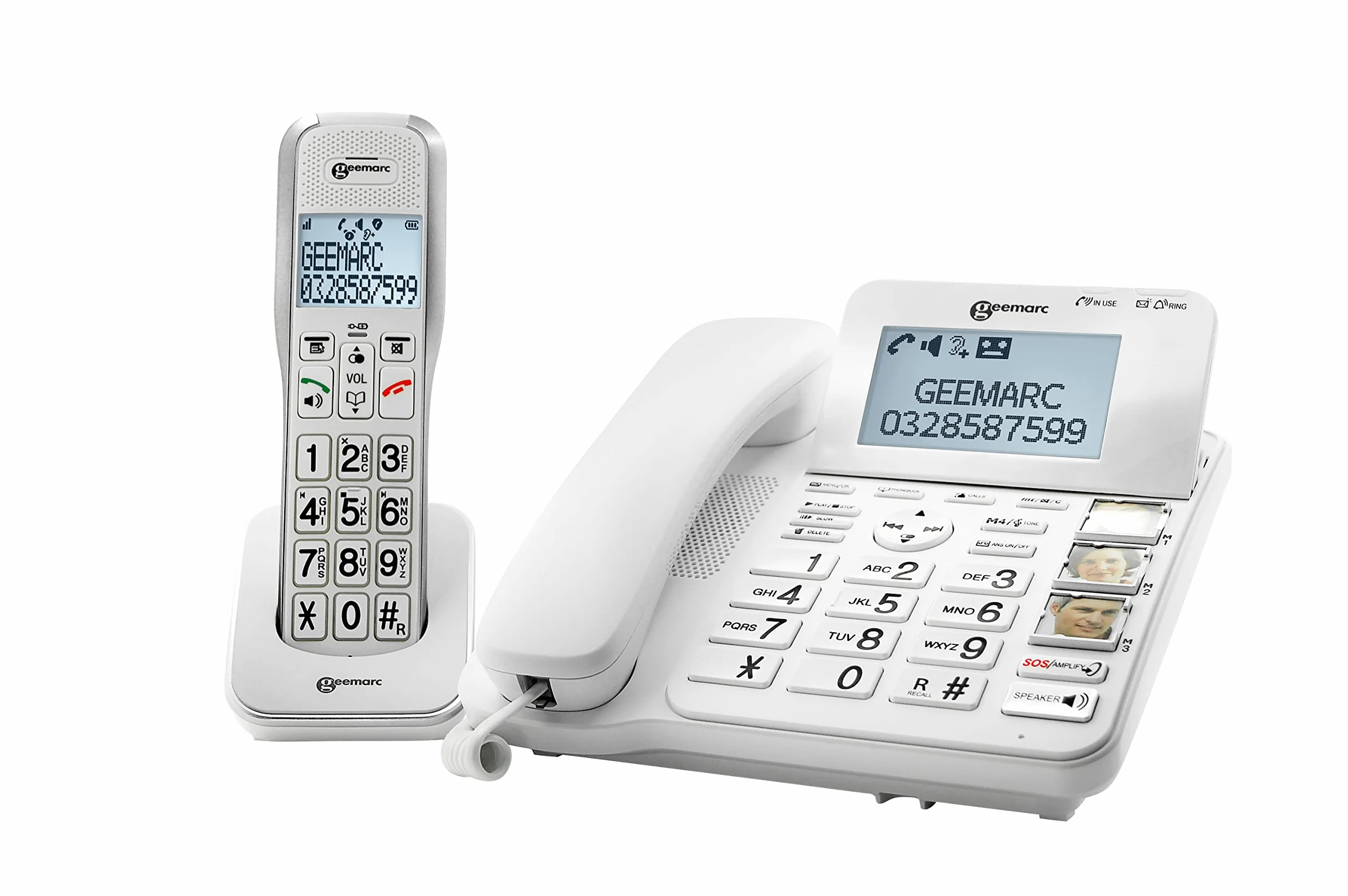 Geemarc Amplidect 595 Combi – wzmocniony telefon przewodowy i dodatkowa słuchawka z automatyczną sekretarką i funkcją SOS dla seniorów – średni do ciężkiego ubytku słuchu – wersja DE