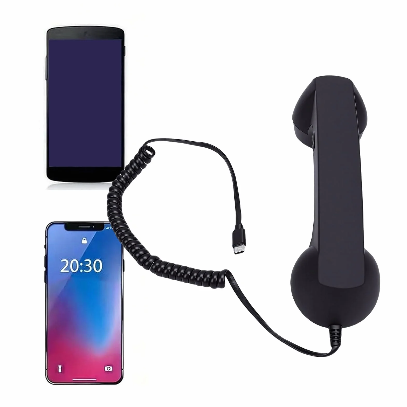 Słuchawka Telefoniczna USB C w Stylu Retro z regulacją Głośności Mikrofonu, Przewodowa Słuchawka Telefoniczna w Stylu Vintage, Oldschoolowe Akcesorium do Telefonów Komórkowych (BLACK)