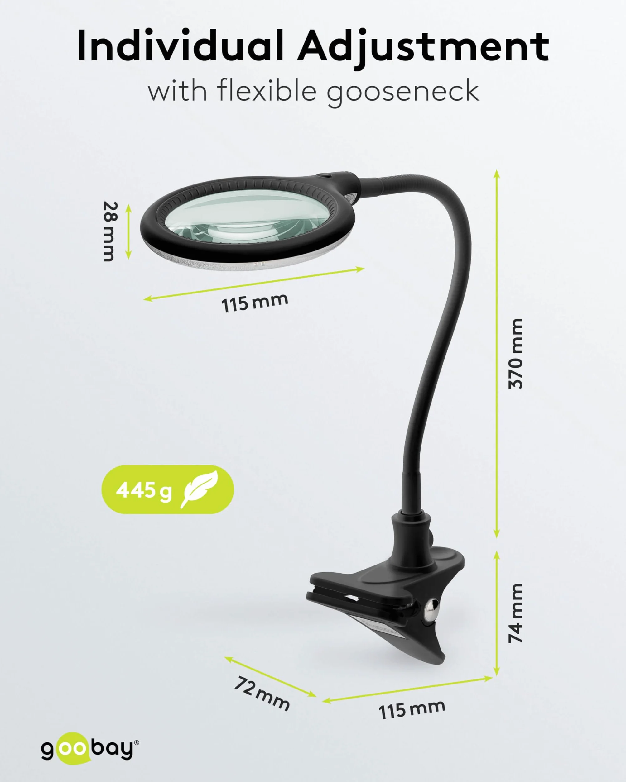 Goobay 65577 LED lampa z lupą z zaciskiem/lupą z tworzywa sztucznego/pobór mocy 6 W, temperatura barwowa 6200 K/strumień świetlny 480 lm/napięcie robocze 230 V (AC) / czarna