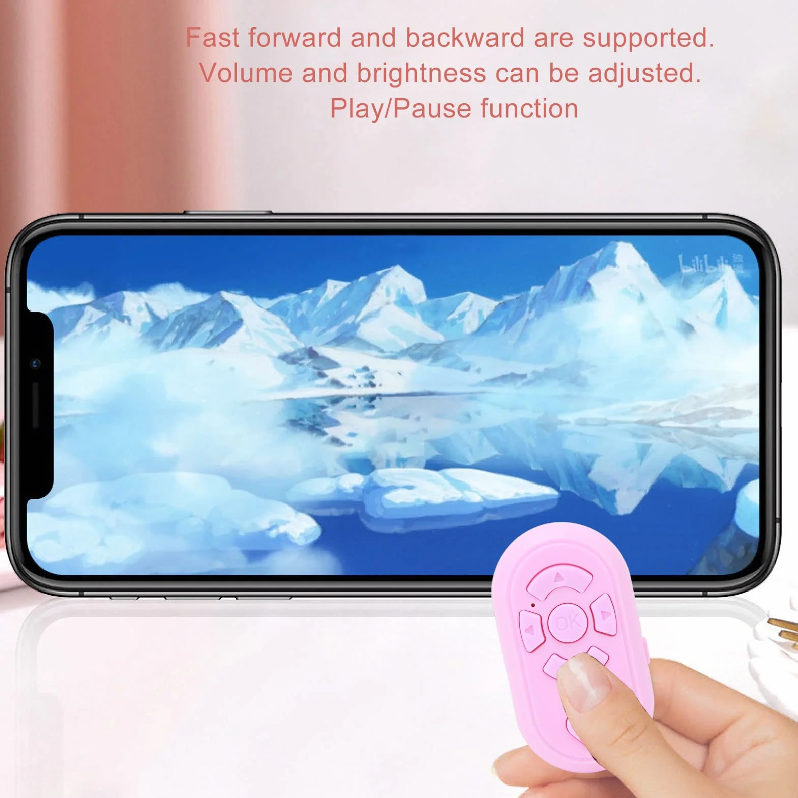 Pilot Zdalnego Sterowania Bluetooth, Aplikacja Bezprzewodowa 32,8 Stopy Przewracanie Stron, BT4.0 Zestaw Głośnomówiący Typu C Ładowanie Zdalna Migawka Aparatu do (Różowy)