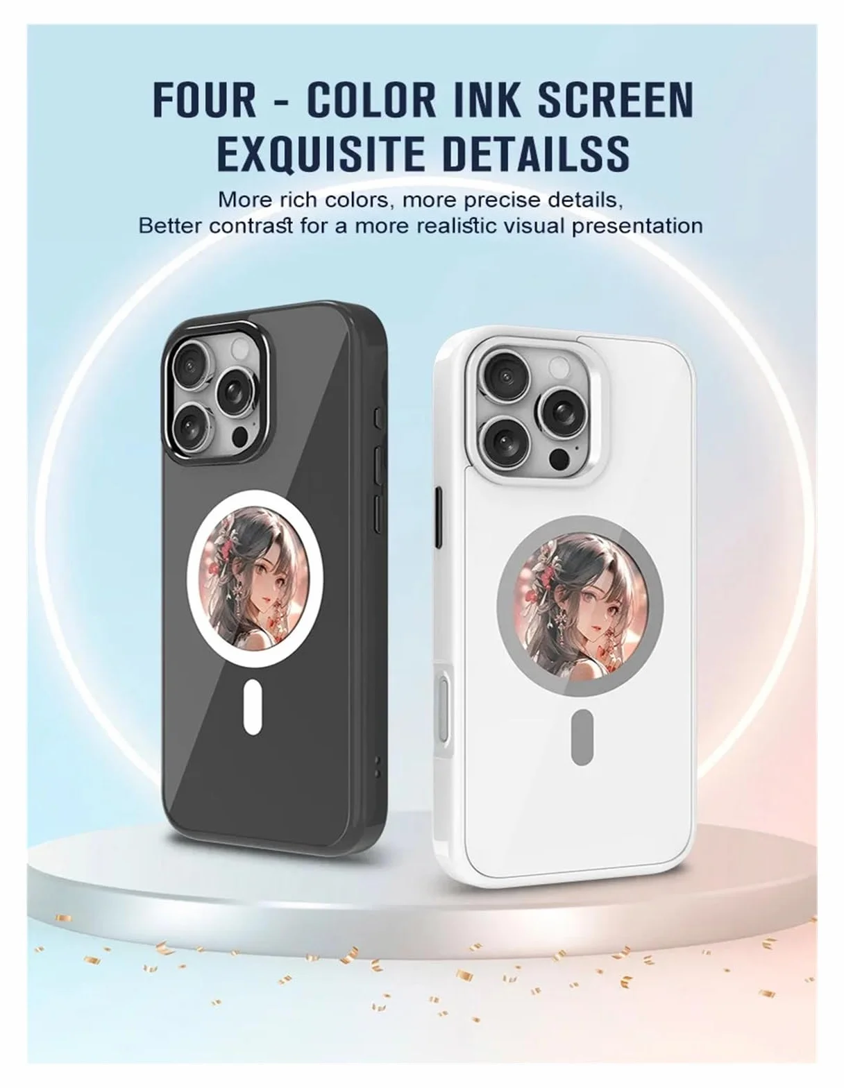 Magnetyczne Etui Na Telefon NFC Smart E-Ink - Kompatybilny Z IPhonem 16/15/14 Pro Max, Personalizowane Etui Na Telefon Z Czterokolorowym Wyświetlaczem E-Picture(Bianco,16 Pro)