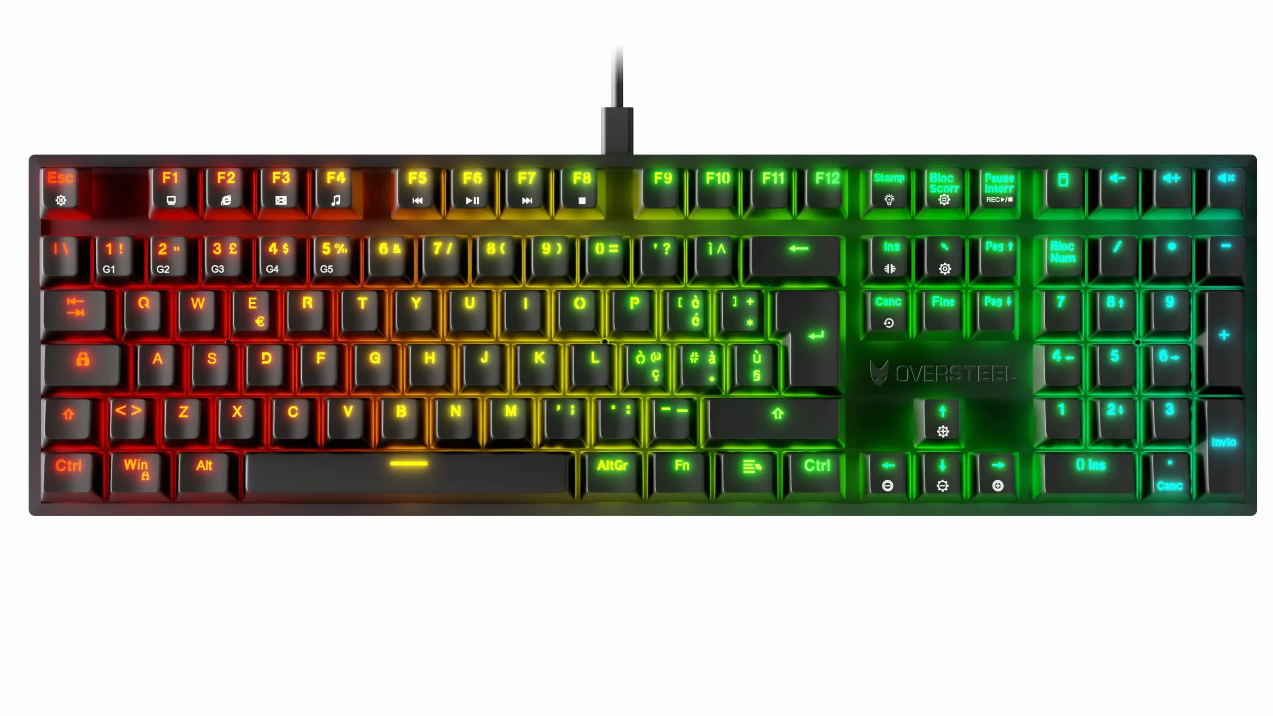 Oversteel - KOVAR Klawiatura gamingowa USB, podświetlenie RGB, przełączniki mechaniczne Outemu Red, Anti-Ghosting, układ Włoski PC/MAC/Android