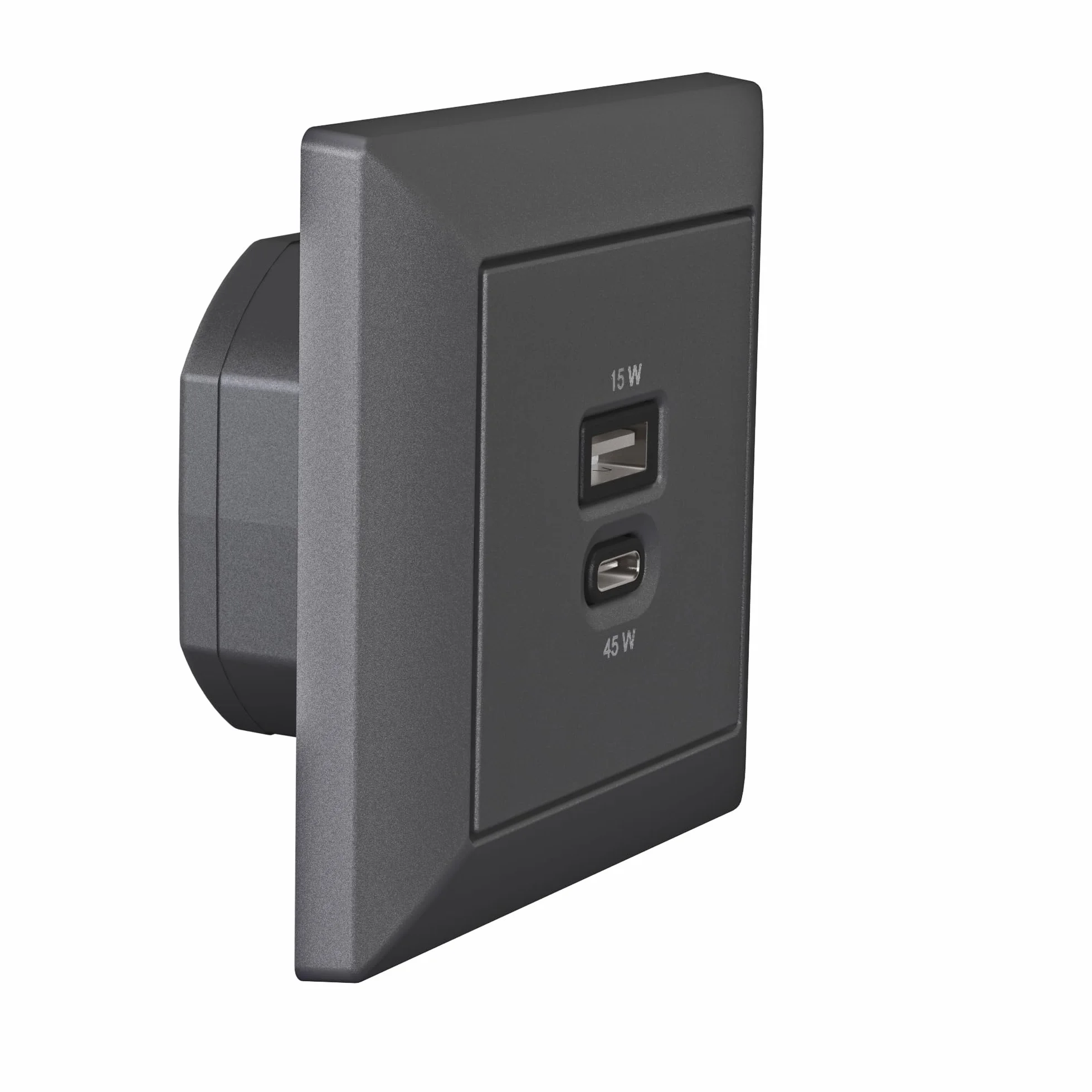 Podtynkowa stacja ładująca USB z USB-C 45 W + USB-A 15 W ładowarka z ramką czarny matowy