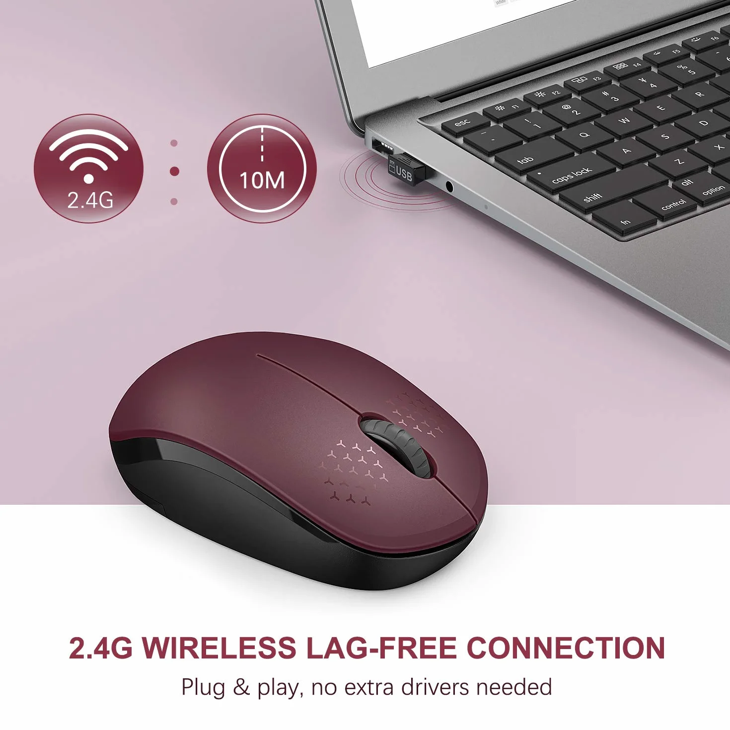 seenda Bezprzewodowa mysz, 2,4 G, bezgłośna mysz z odbiornikiem USB, przenośna mysz komputerowa do komputera, tabletu, laptopa, czerwona i czarna