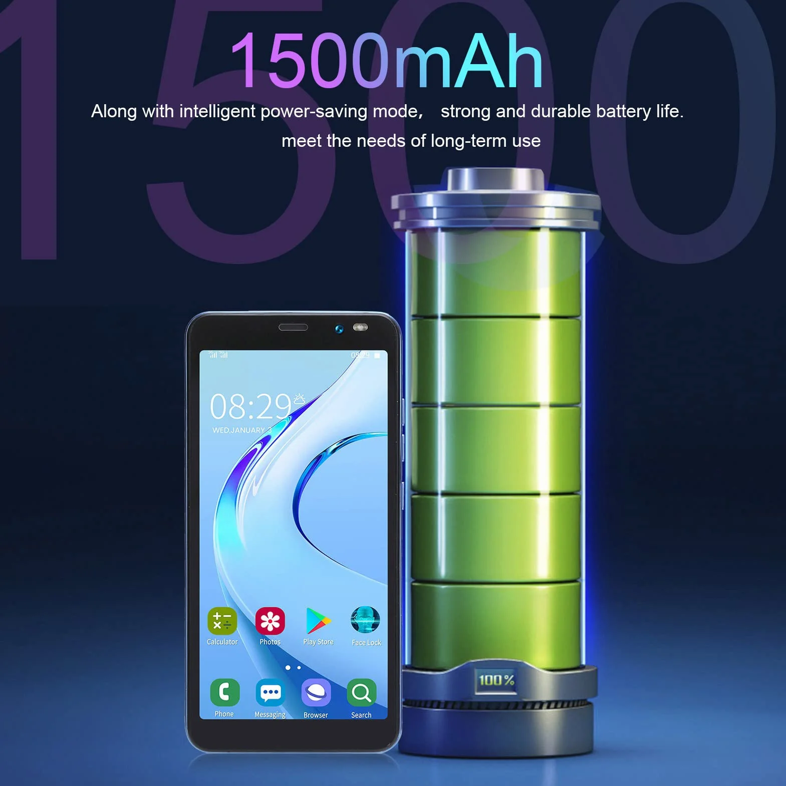 Rino4 Pro Smartfon, 5,45-calowy Pełnoekranowy HD MTK6572 Dwurdzeniowy Procesor Face Unlock, Wi-Fi, BT, FM Podwójne Karty Smartfon Z Podwójnym Trybem Gotowości Dla Androida 4.4.2(Niebieski)