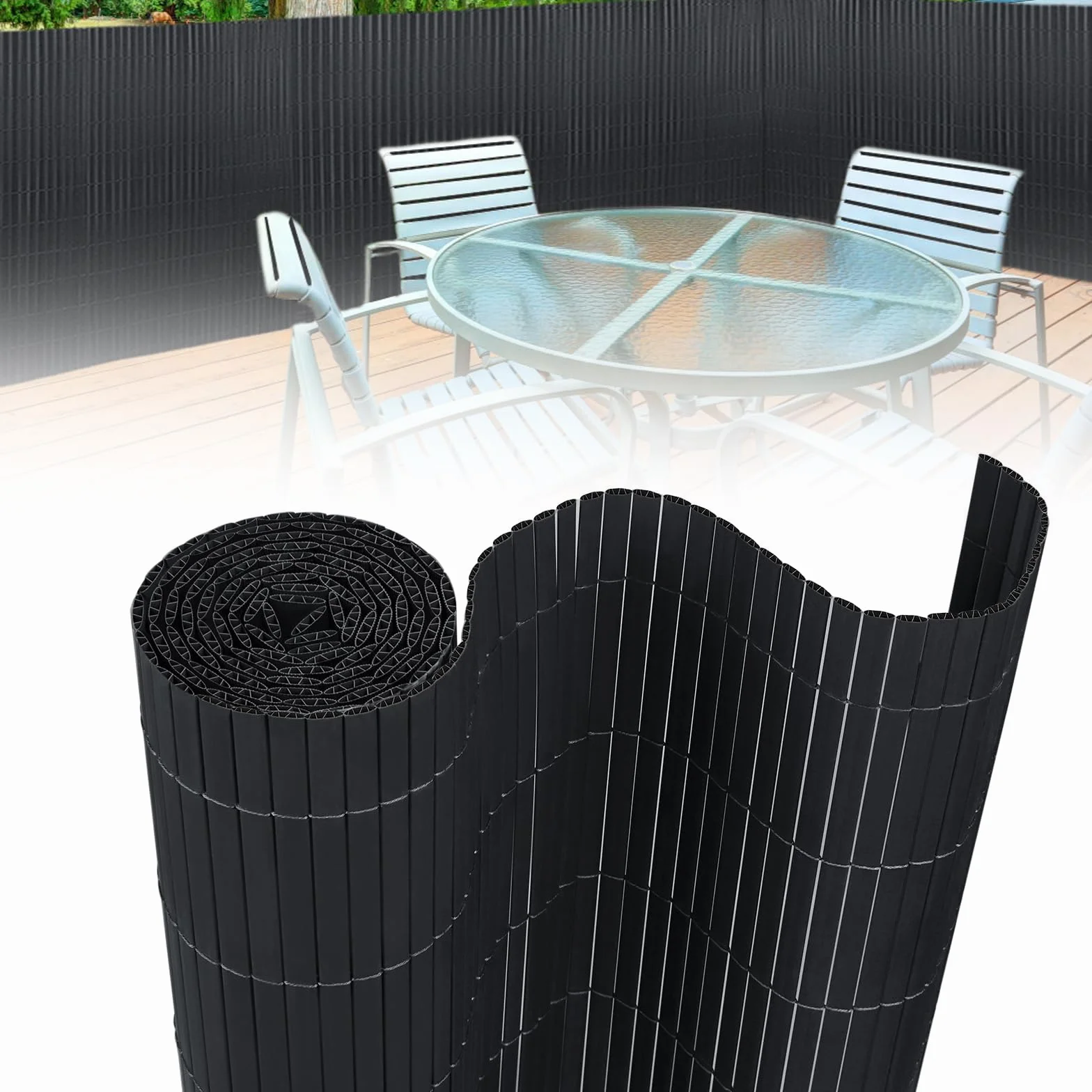 Mata maskująca z PCW, ogrodzenie z opaskami kablowymi, na balkon, odporna na działanie promieni UV, do ogrodu, na balkon, taras (90 x 400 cm, antracytowa)