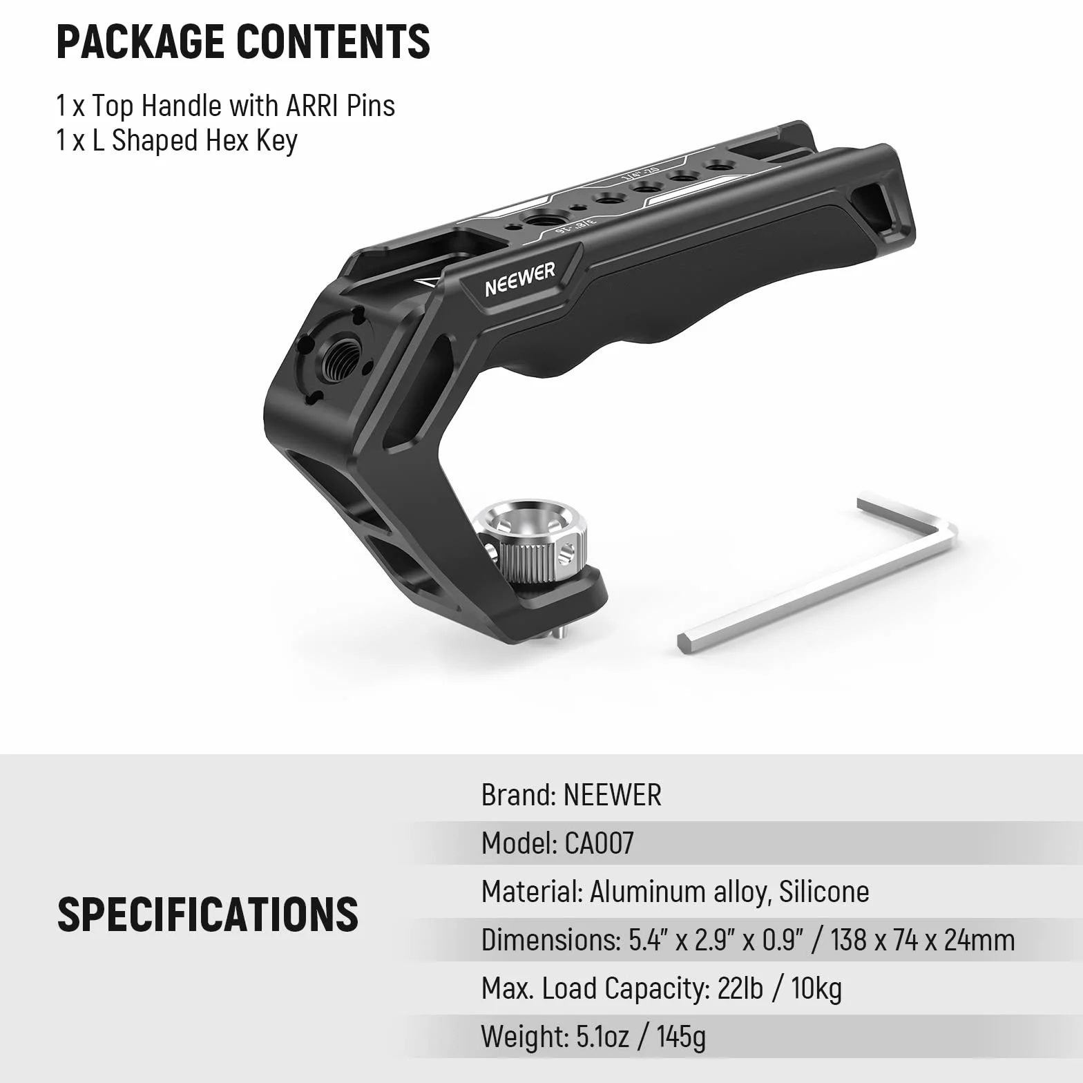 NEEWER Górny uchwyt aparatu z kołkami ustalającymi ARRI 3/8", wygodny silikonowy uchwyt z gwintem 1/4" 3/8" i 3 zimnymi butami, kompatybilny z uchwytami SmallRig, klatkami na aparat, zestawami wideo