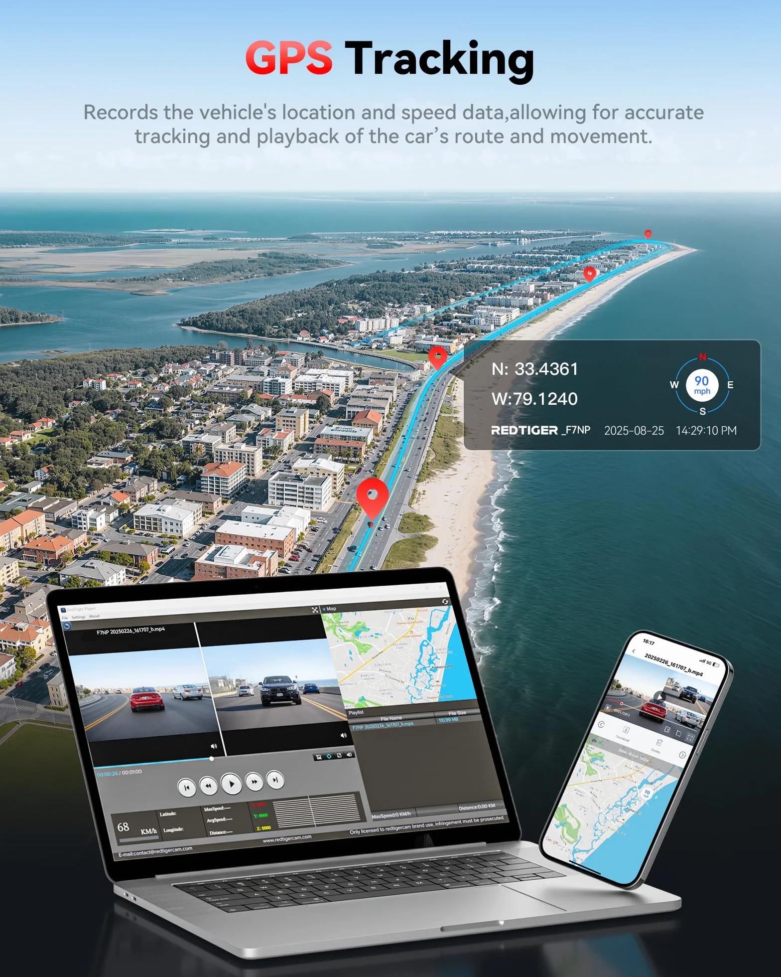 REDTIGER Dash Cam Przód samochodu Tył 4K / 2.5K z GPS WiFi Rejestrator deski rozdzielczej samochodu z ekranem IPS 3,18 ", nagrywanie w pętli noktowizyjnej 170 ° Szeroki kąt WDR, obsługa maks. 256 GB