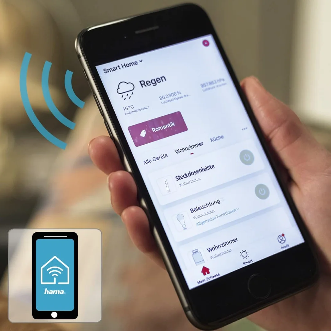 Listwa zasilająca WLAN Hama z 4 gniazdami (pojedyncze przełączanie, listwa z 4 gniazdami z zabezpieczeniem przed przeciążeniem, sterowanie za pomocą aplikacji i głosem, natężenie 10 A), biała