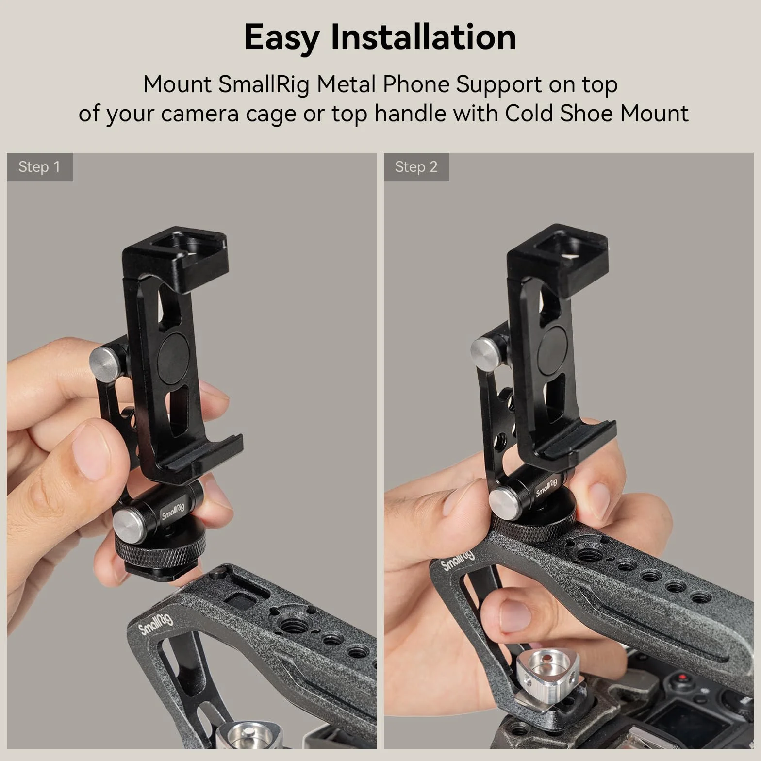 SMALLRIG Metal Phone Support with Cold Shoe Mount, Uniwersalny Adapter do Mocowania Telefonu Komórkowego z Możliwością Swobodnej Regulacji, Uchwyt do Statywu Telefonu dla iPhone 15/14-4382