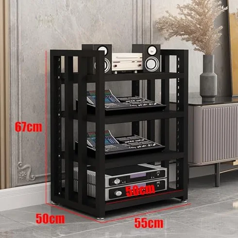 4-Poziomowa Metalowa Półka Na Sprzęt Audio, Regulowana Szafka Z Płyty Mdf, Organizer Na Sprzęt Audio Do Salonu, Do Gier, Studia Nagrań – Wykończenie Z Białego Drewna, Czarny Tek, 4-Poziomowa