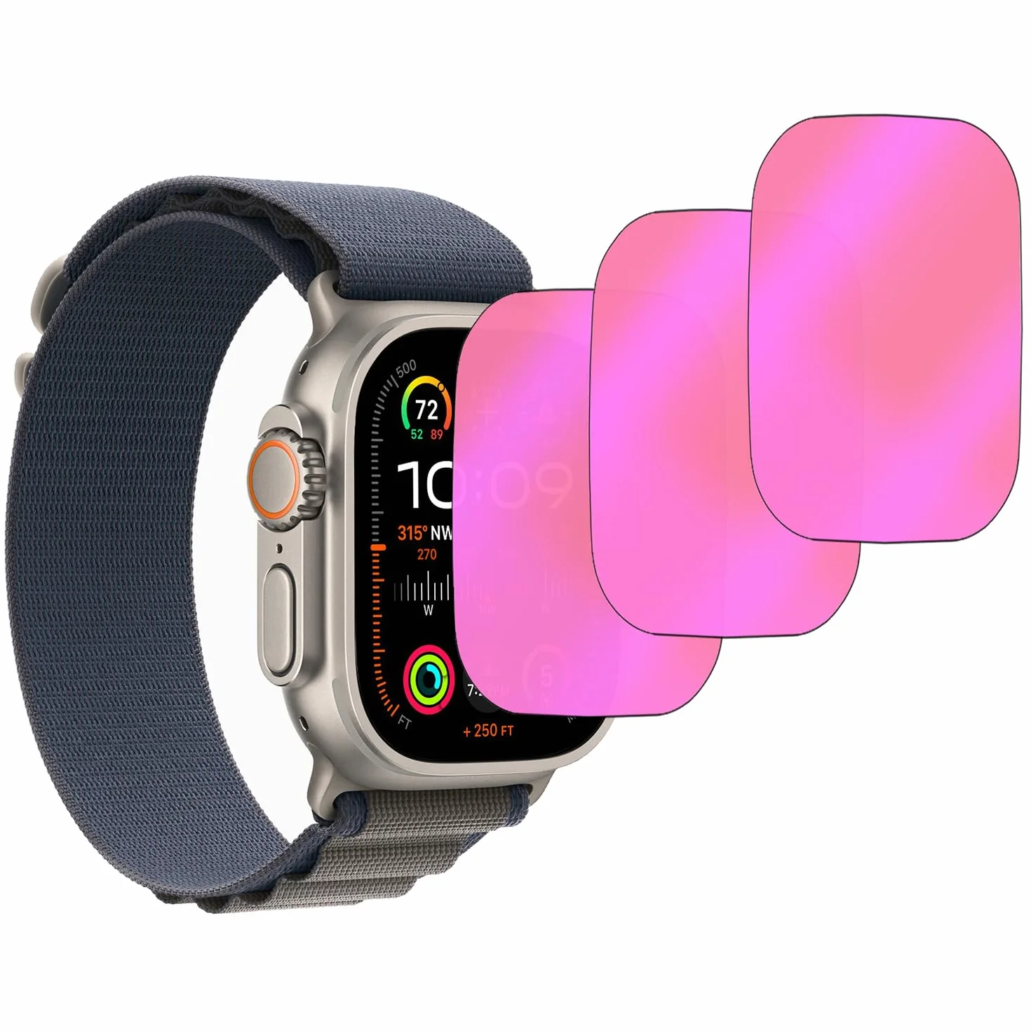 3-pak anty-niebieskie szkło hartowane do Apple Watch Ultra 3/2 / Watch Ultra 49 mm folia ochronna na ekran antyszpiegowska galwanizowana gradientowa kolorowa