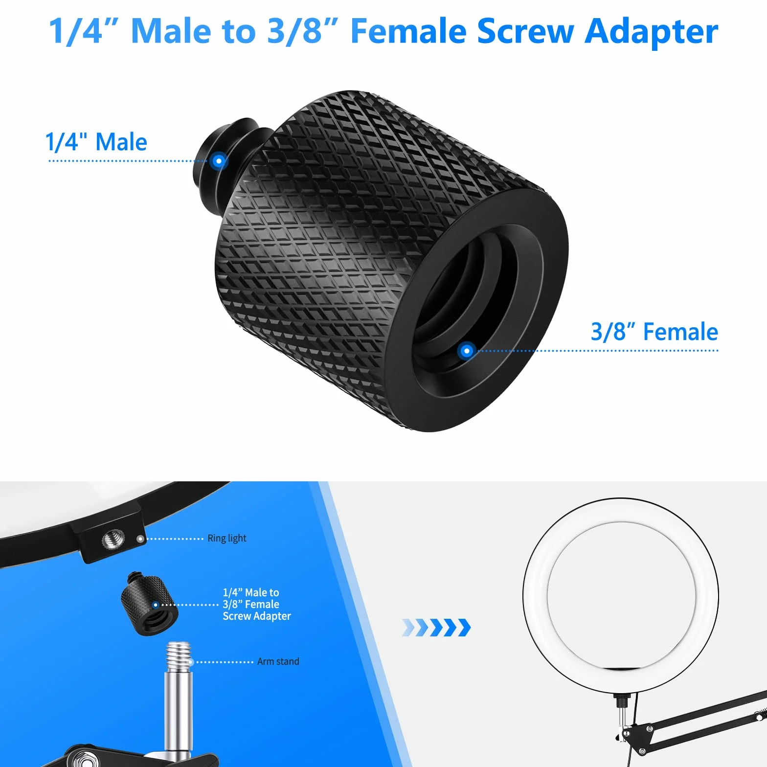 NEEWER Adapter śrub do aparatu, 22 sztuki 1/4" na 1/4" i 1/4" na 3/8" z gwintem statywu, zestaw adapterów do mocowania aparatu, statywu ST29