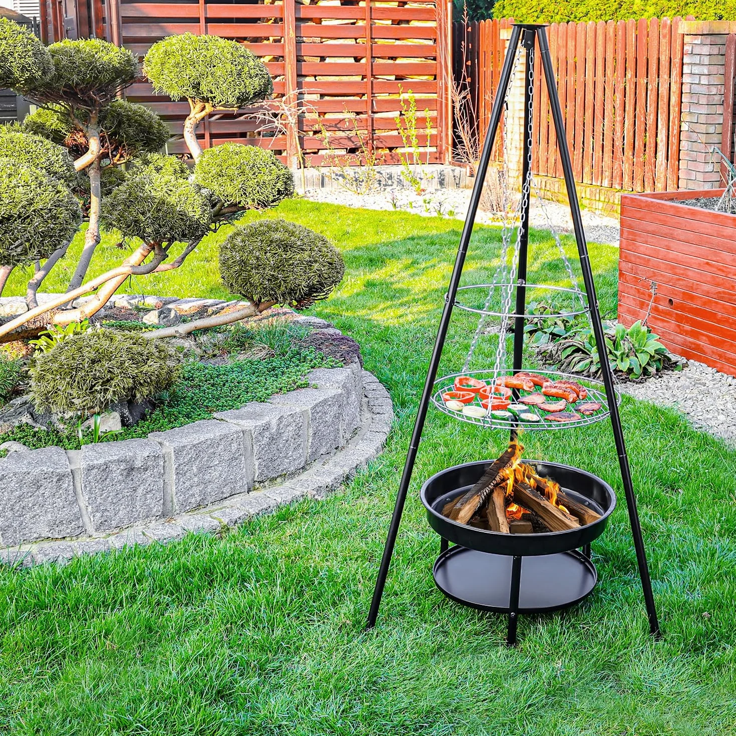 Duży grill ogniskowy palenisko trójnóg wiszący 2w1