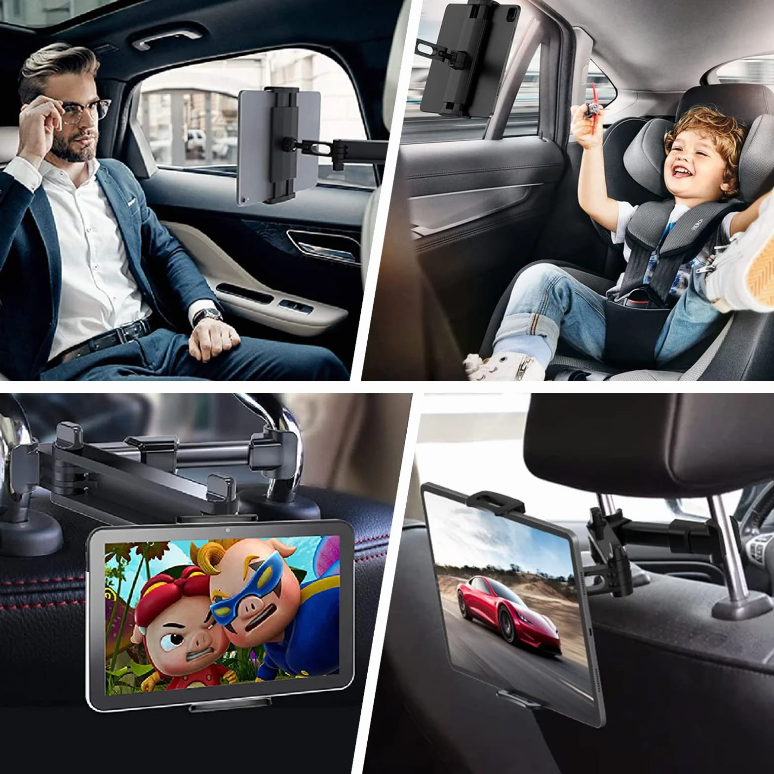 Uchwyt na tablet samochodowy, zagłówek samochodowy z obsługą 360 obrót dla iPada 4,7-12,9 cala, iPhone, Galaxy Tab, Huawei Mediapad, Switch i smartfony