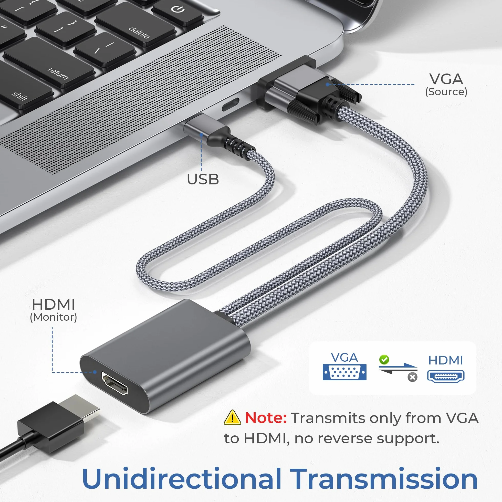 Elebase Adapter VGA na HDMI 1080P konwerter kabla z audio męski VGA żeński HDMI
