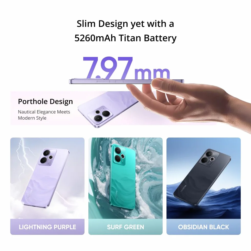 realme 14T 5G smartfon 8 + 256 GB, Procesor Dimensity 6300 5G, Tytaniczna bateria 5260 mAh, Szybkie ﾅＢdowanie 45 W, Wyﾅ孩ietlacz AMOLED Esports 120 Hz, IP69, NFC, Czarny rr(bez adaptera)