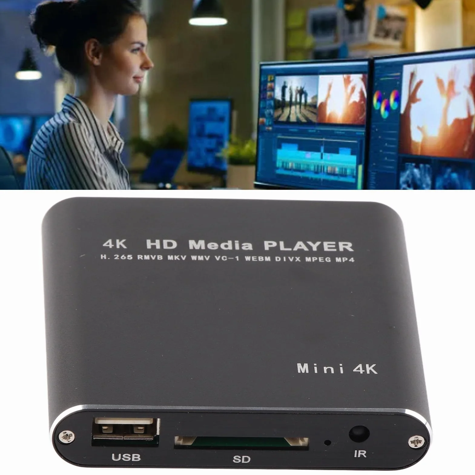 Odtwarzacz Wideo 4K HD, Odtwarzanie Wieloformatowe Mini Odtwarzacz Multimediów Strumieniowych z 4 GB Pamięci i Wieloma Napisami, dla Interfejsu Multimedialnego HD, Karty Pamięci (Wtyczka UE)