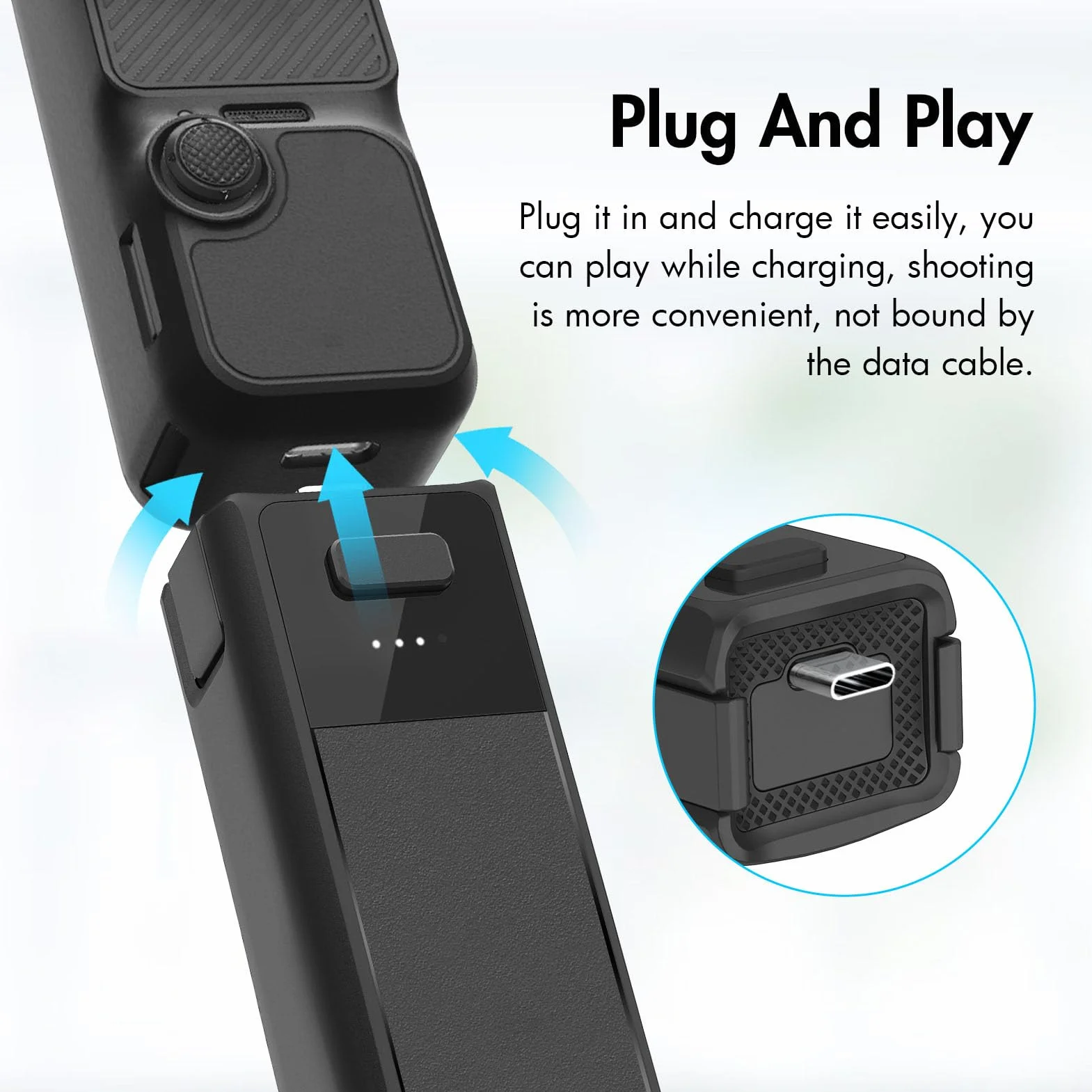Uchwyt Baterii do Pocket 3 Creator Combo, Uchwyt Baterii Pocket 3, Zarezerwowany Gwint 1/4”, Wbudowana Bateria 2800 MAh, Szybkie ładowanie 10 W
