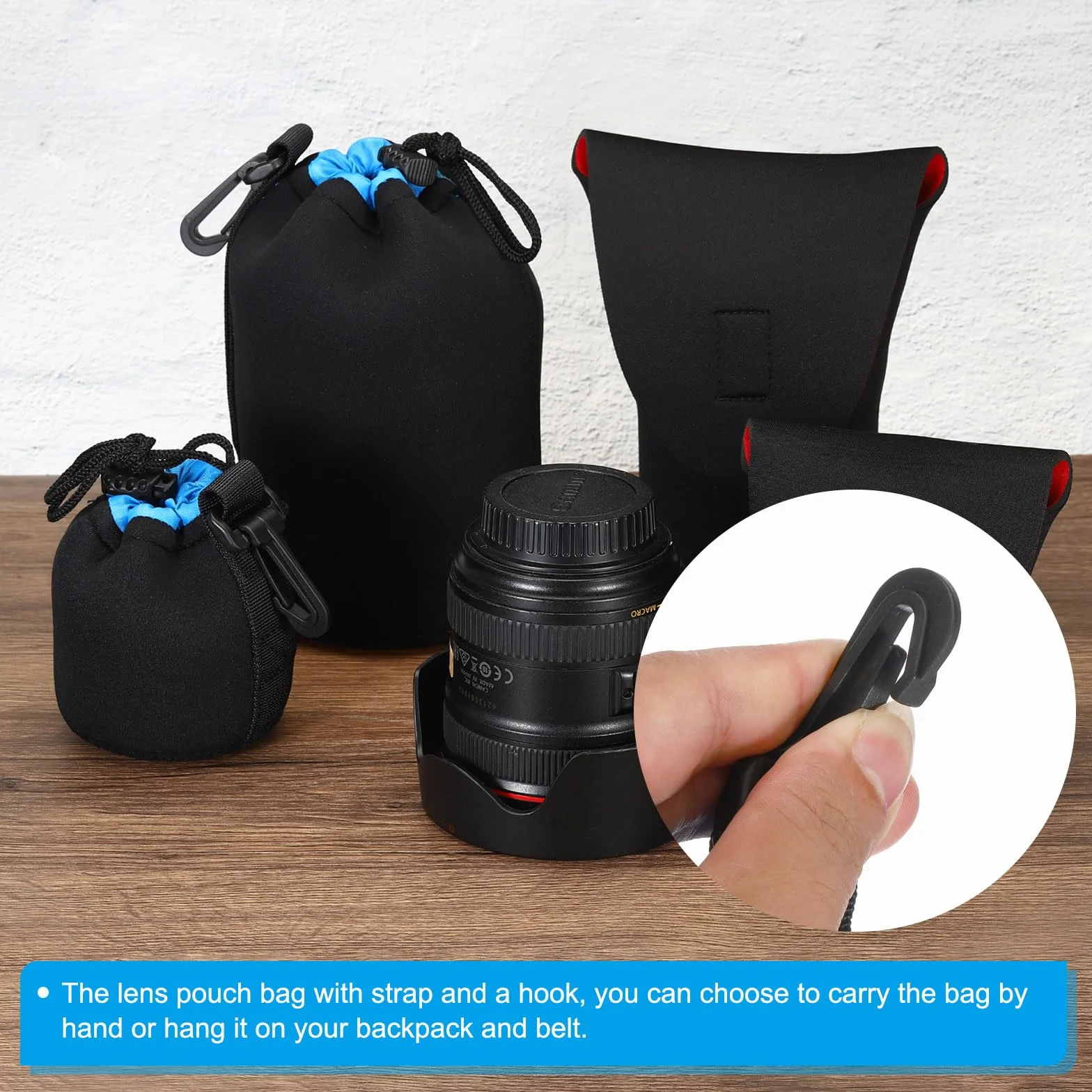 PATIKIL Aparat obiektyw Torba, 2.8" IDx3.9 H Sznurek Obiektyw Obudowa z Grubość Ochronna Neopren, Obiektyw Case dla DSLR Aparat Czarny, Czarny
