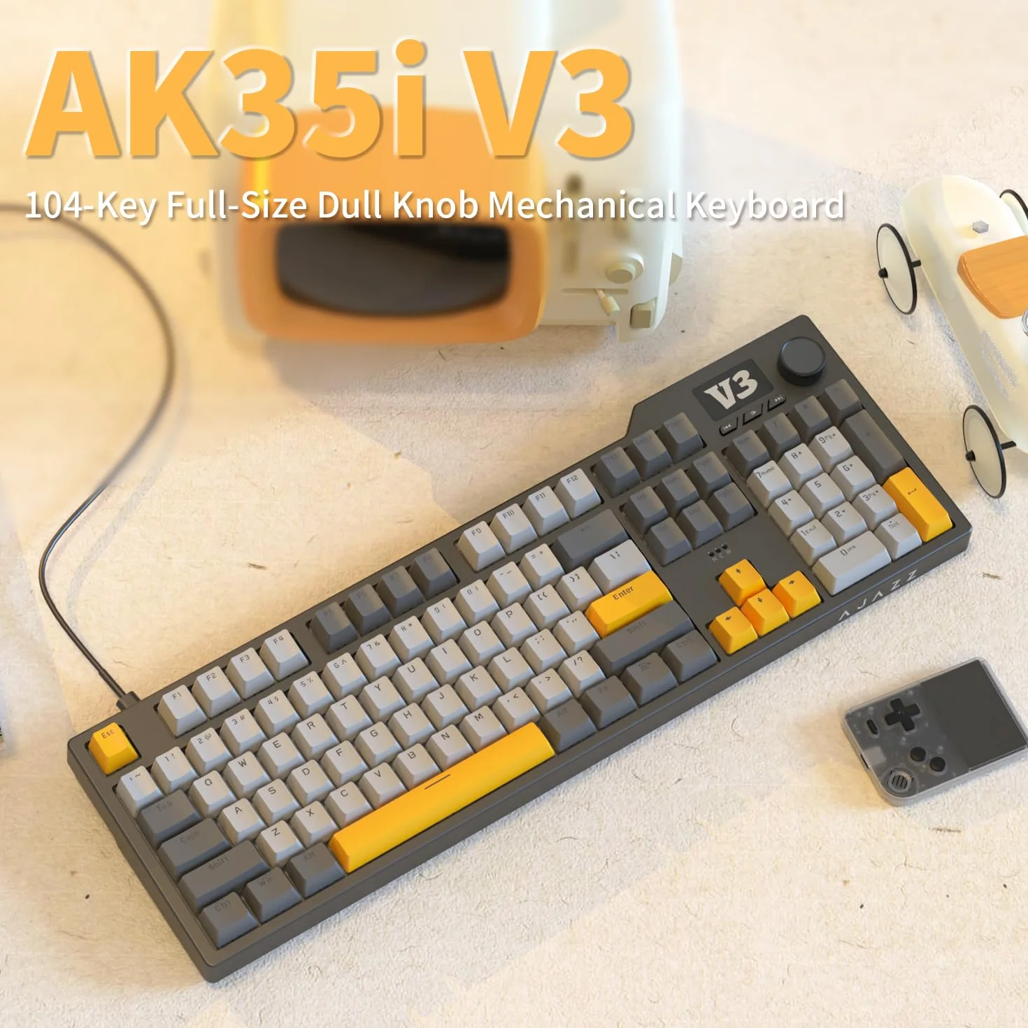 AJAZZ AK35I V3 Pełnowymiarowa przewodowa klawiatura do gier 104 klawisze z przyciskami multimedialnymi i przyciskiem sterowania, pięciowarstwowa podkładka | Klawisze PBT Profile OEM | Klawiatura