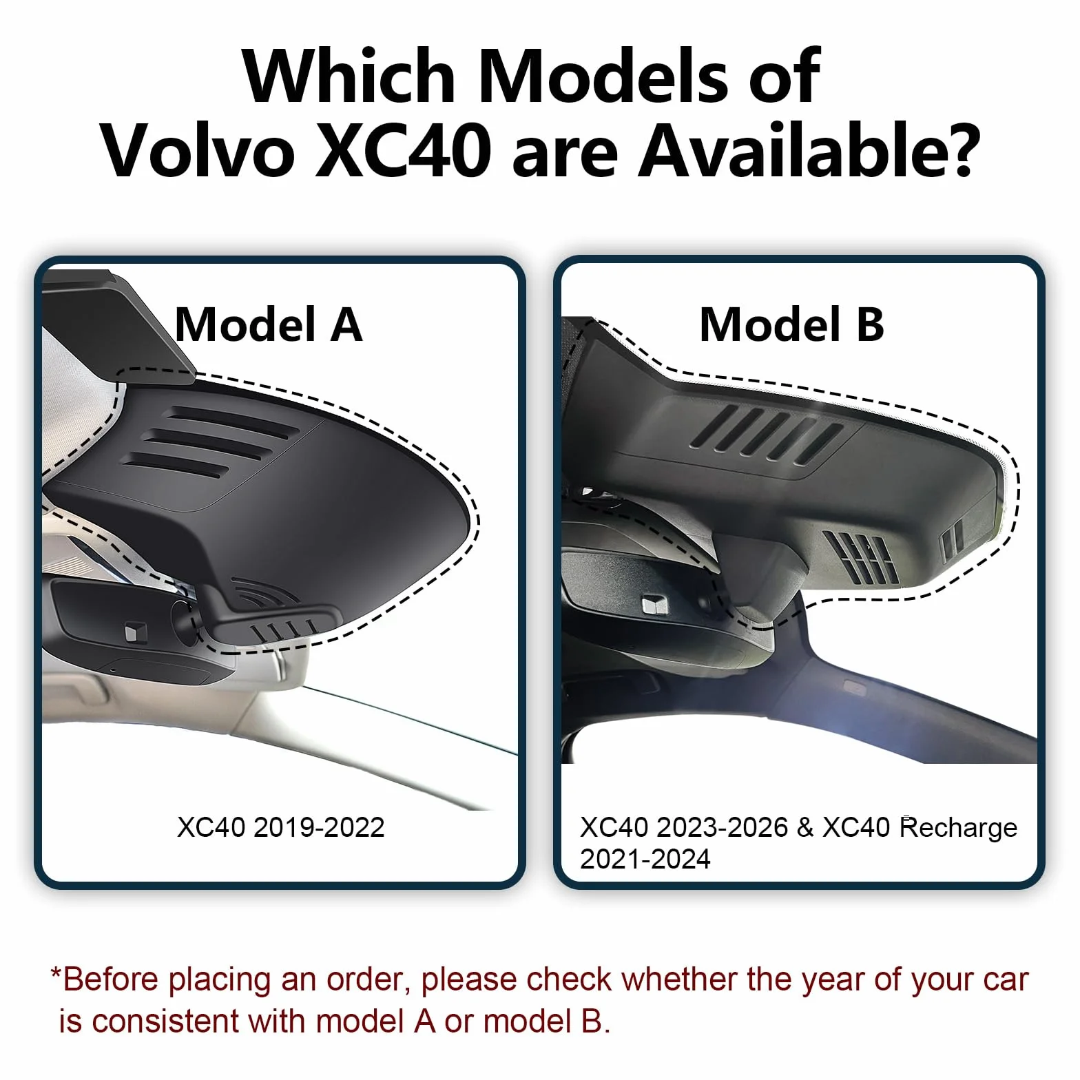 MANGOAL 4K UHD 2160P Kamera samochodowa, Wygląd OEM Dash Cam, Dotyczy do Volvo XC40 2023-2026 i XC40 Recharge 2021-2024 (Model B), B4 B5 T4 T5 P8 Accessories, Czujnik G, WiFi & App, Karta 64 GB | (Model B), B4 B5 T4 T5 P8, wygląd OEM, WiFi i aplikacja, na