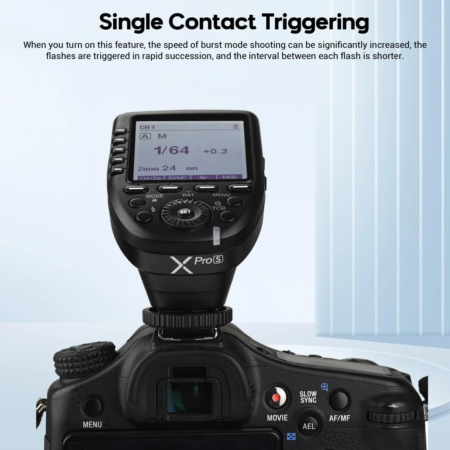 Godox XPro-S TTL bezprzewodowy wyzwalacz lampy błyskowej do kamery Sony Wirless X System 1/8000s HSS z dużym ekranem LCD ukośna konstrukcja TTL-Convert-ręczna funkcja nadajnik flash