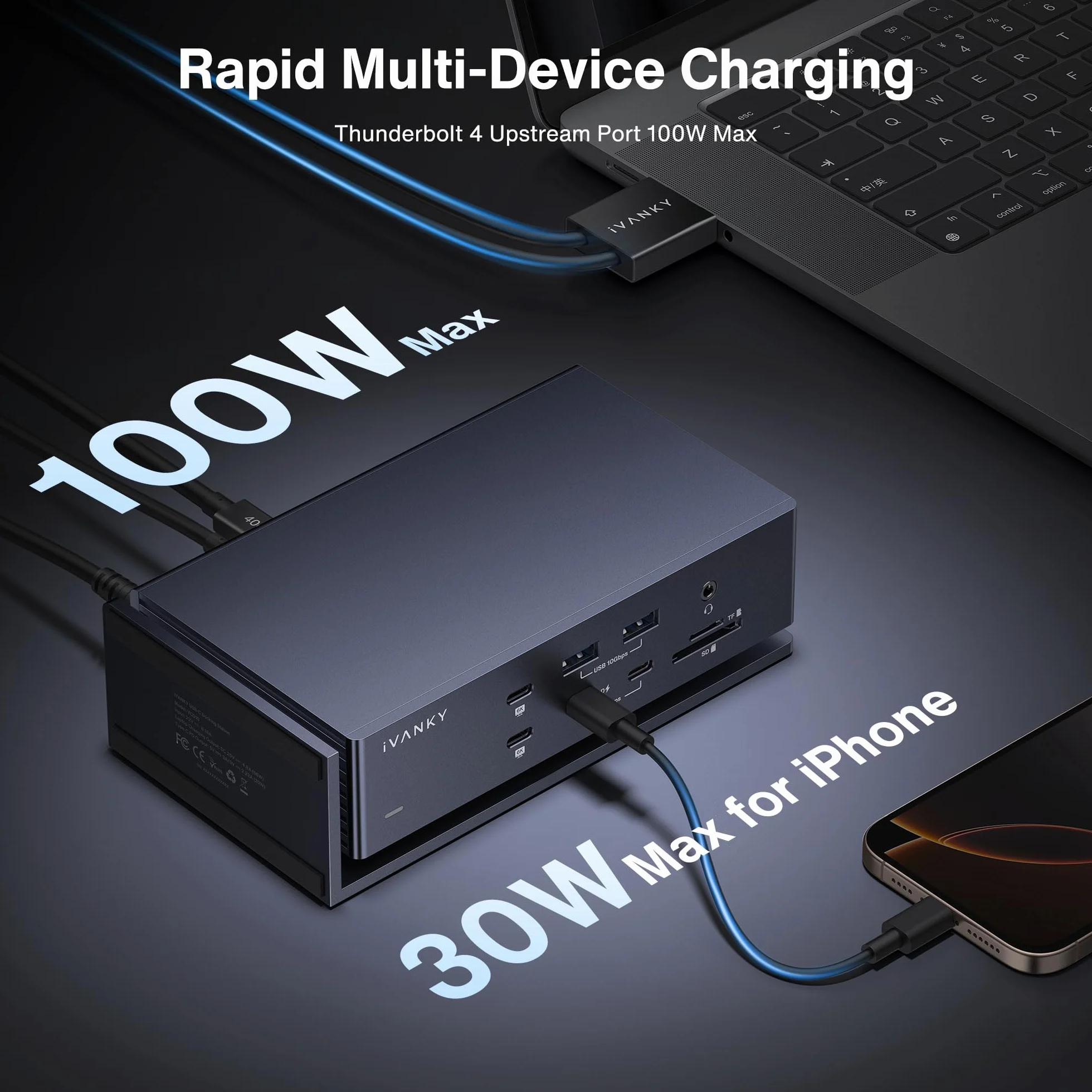 iVANKY FusionDock Max 1 Compatible with Thunderbolt 4, 20-in-1 Quad 6K@60Hz Monitor Docking Station, 40Gbps Dock for MacBook M1/M2/M3 Pro/Max, 2HDMI 2.0, 96W PD, 10Gbps 5*USB-A, 2*USB-C, 2.5GbE, SD/TF