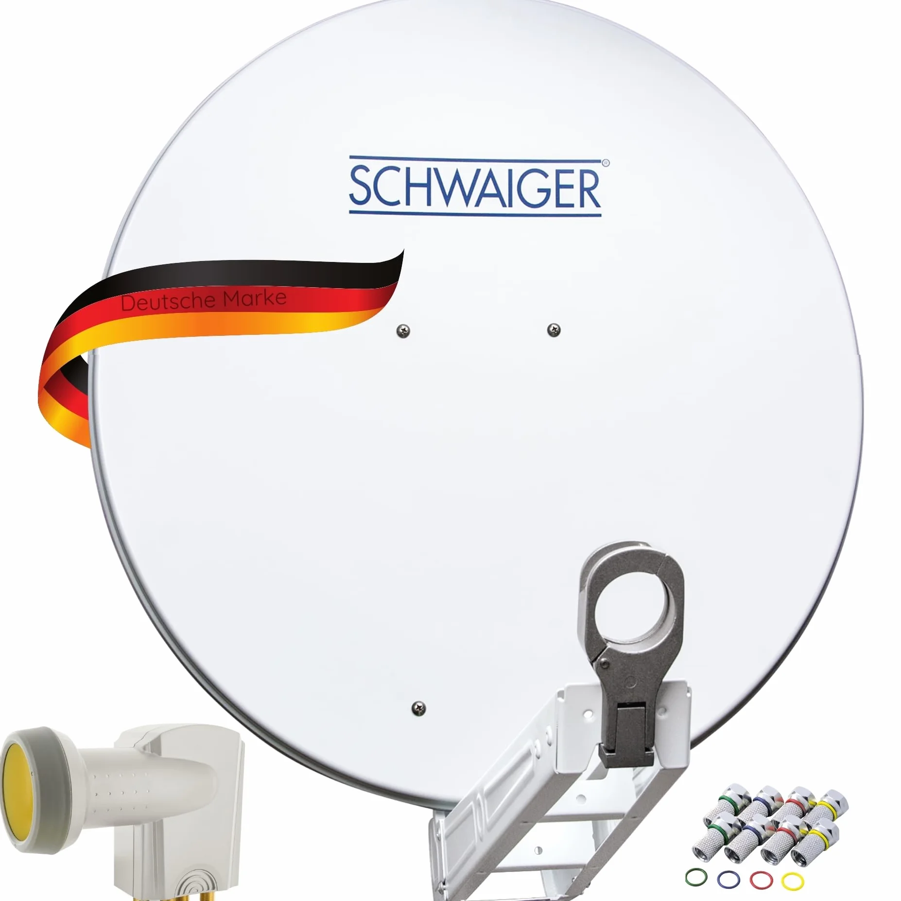 SCHWAIGER -4623- System satelitarny | Antena satelitarna | 75 cm | Aluminiowa antena satelitarna | Quad LNB | cyfrowy | 4 uczestników | 8 złącz F | 7 mm | 75 x 80 cm | jasnoszary