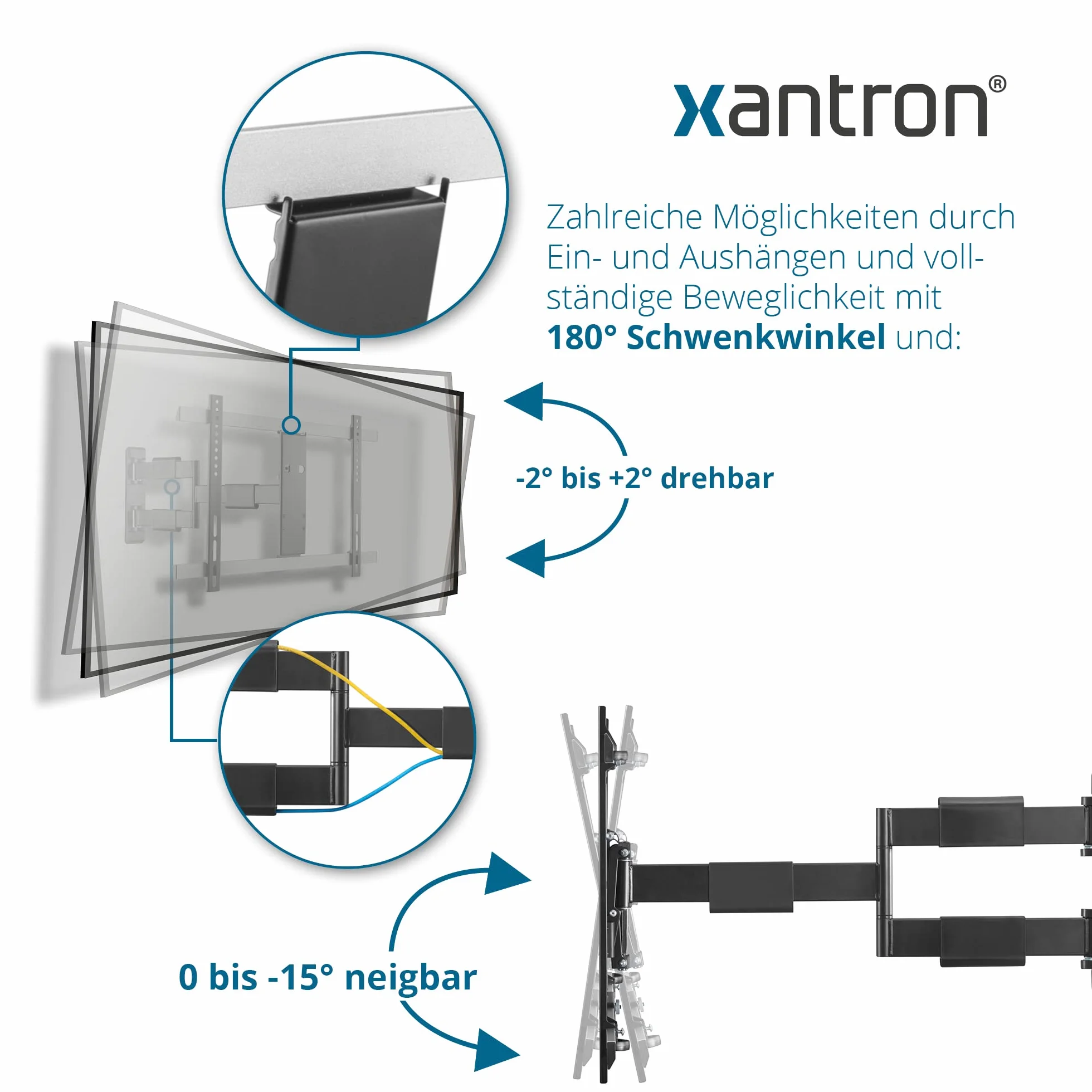 Xantron Uchwyt ścienny do telewizorów ultrapłaski do monitorów 32-60" w pełni ruchomy SLIMLINE-A-466-B