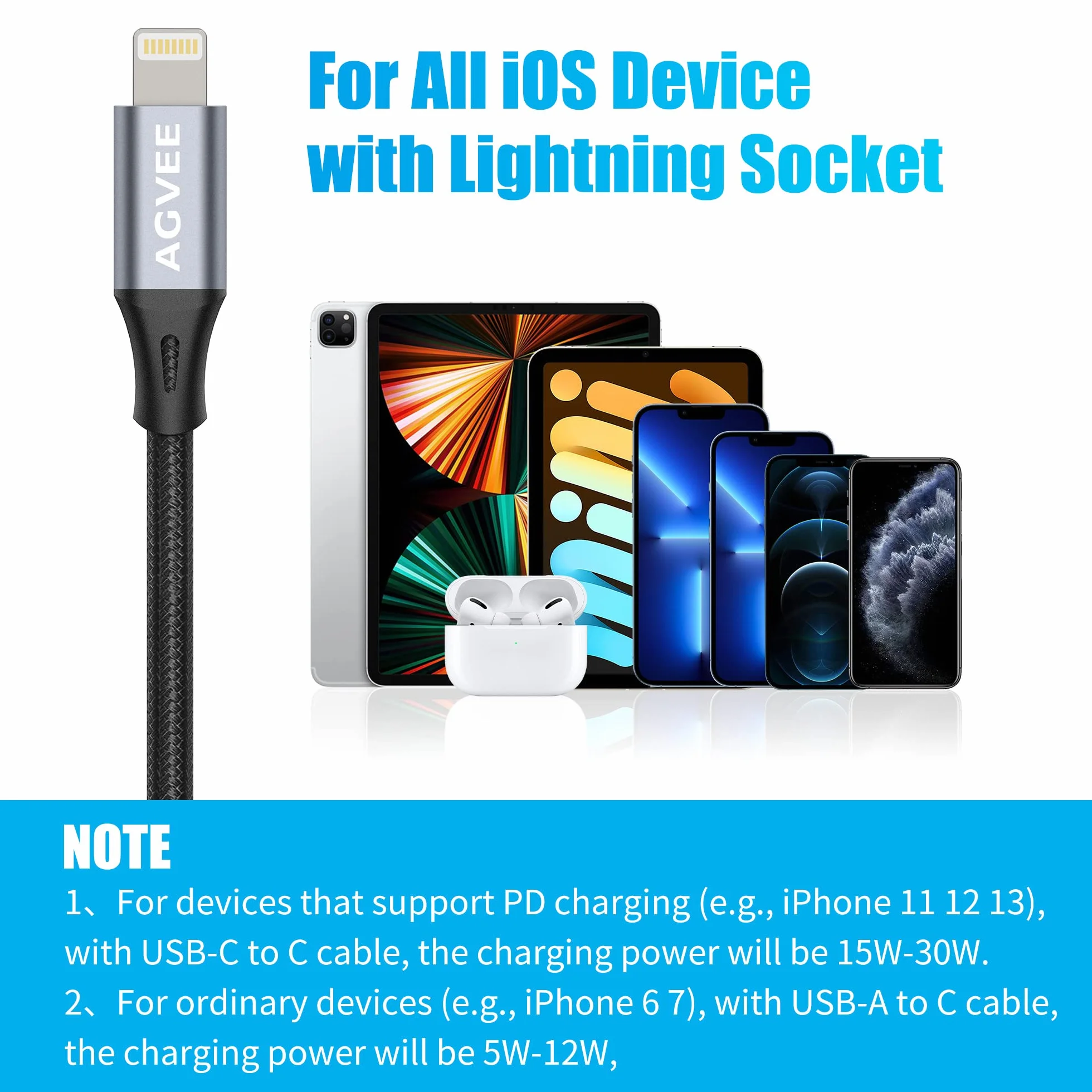 AGVEE 2-pak 4" 30 W USB-C żeński na Lightning adapter kablowy, typ C na 8-pinowy męski PD, szybkie ładowanie, konwerter, złącze synchronizacji danych, do urządzeń iPhone 13, 12, 11, Airpods iOS,