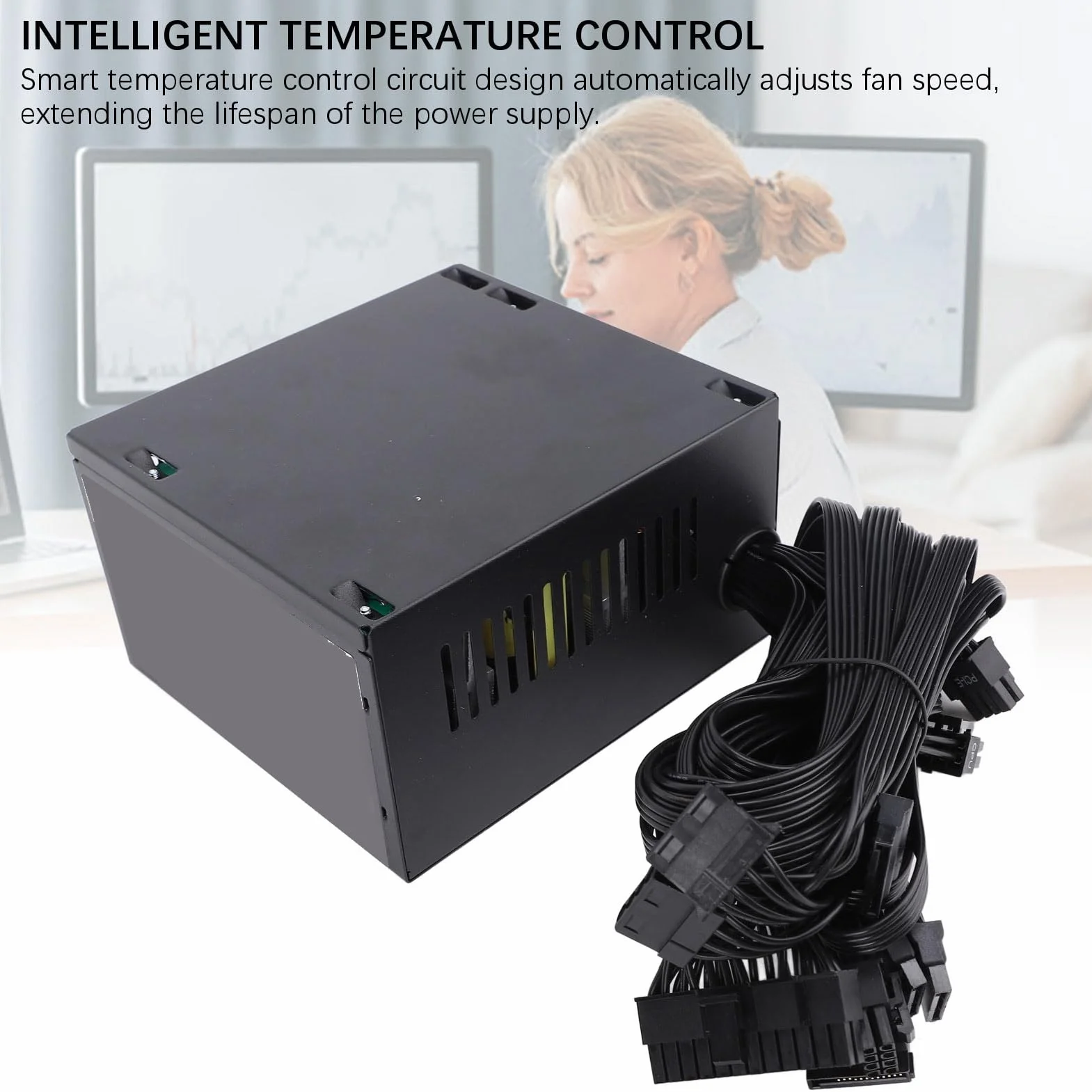 Generic Zasilacz ATX 600 W do Komputerów do Gier Podwójny Zasilacz Komputerów Stacjonarnych z Wentylatorem 12 Cm i pojedynczą szyną 12 V Zgodny z Systemami Niezawodny i Wydajny Komputerowy Obudów ATX