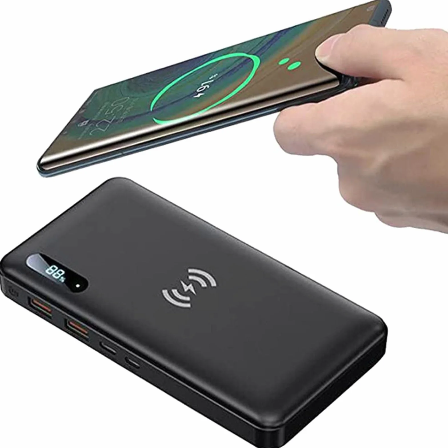 Bezprzewodowy Power Bank 30000Mah PD 15W Ładowarka przenośna QC3.0/QC4.0/SCP Szybkie ładowanie z 2 wejściami i 3 wyjściami (Qi i USB C) Zewnętrzna bateria do telefonów, tabletów