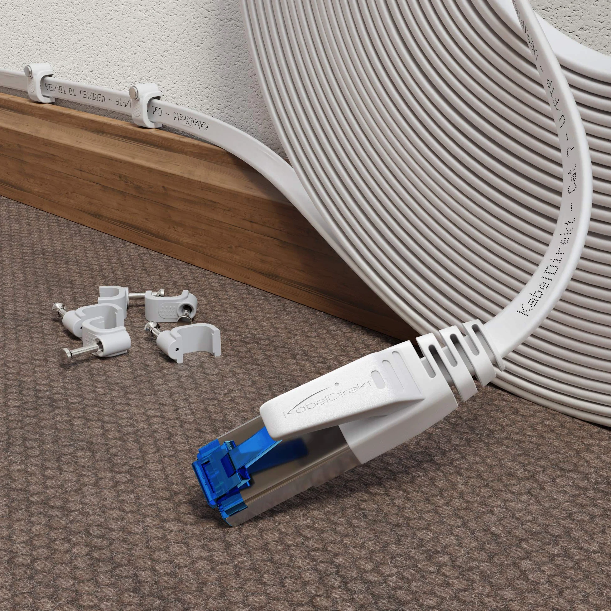KabelDirekt – Płaski kabel Ethernet CAT7 10Gbit/s – 25m | 10Gbit/s maksymalna prędkość światłowodu, bardzo elastyczny i odpowiedni do stałej instalacji, LAN, RJ45, biały