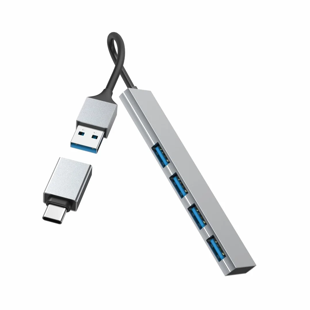 Hama hub USB A (4x USB-A, adapter USB C, USB 3.2, PD, power delivery, 5 Gbit/s, 100 W, ultra slim, stacja portów, rozdzielacz, multiport) antracyt