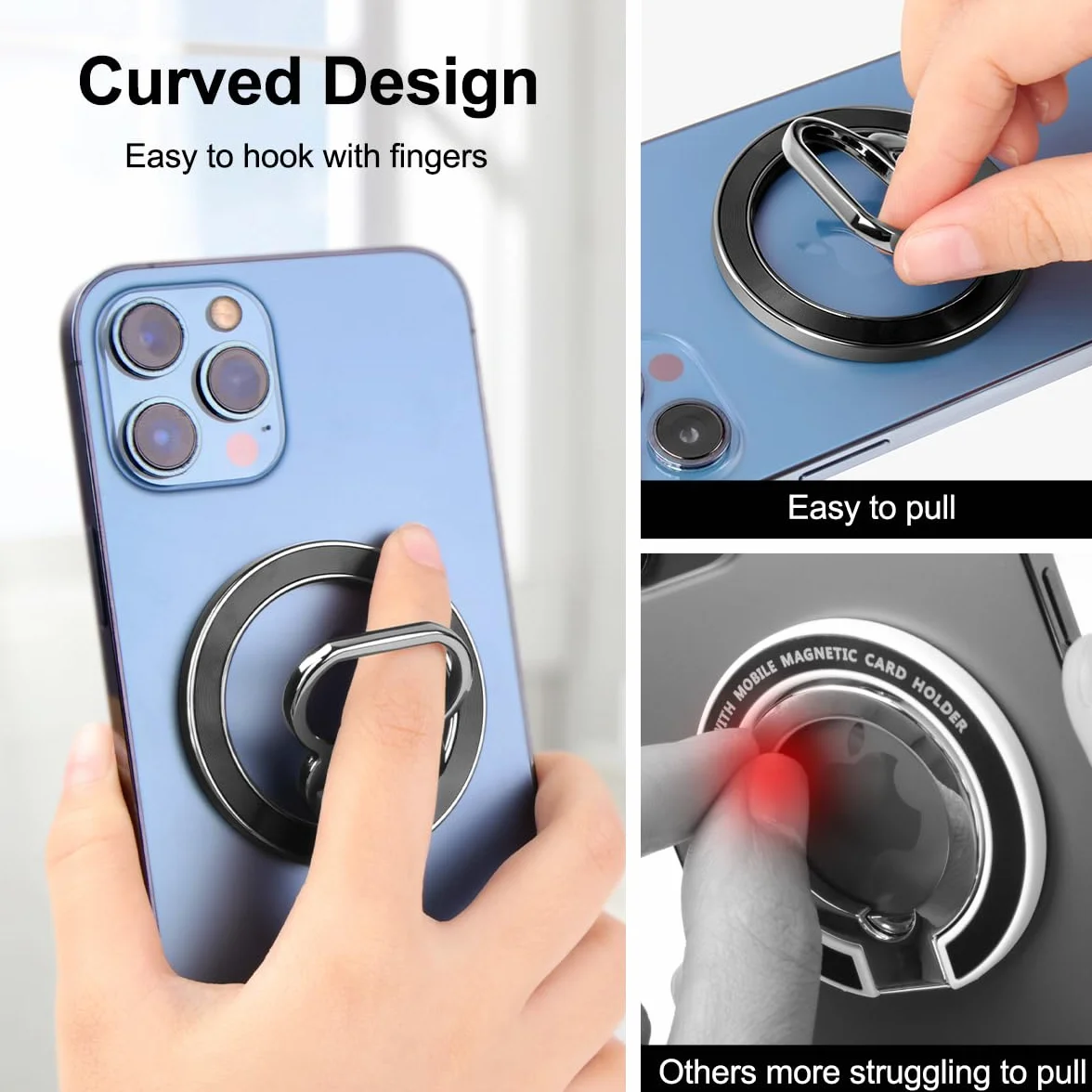 ELZO Magnetyczny uchwyt na telefon komórkowy, obracany o 360°, magnetyczny uchwyt na palec do iPhone 17/16/15/14/13/12, metalowy pierścień, regulowany stojak do smartfona, akcesoria do MagSafe