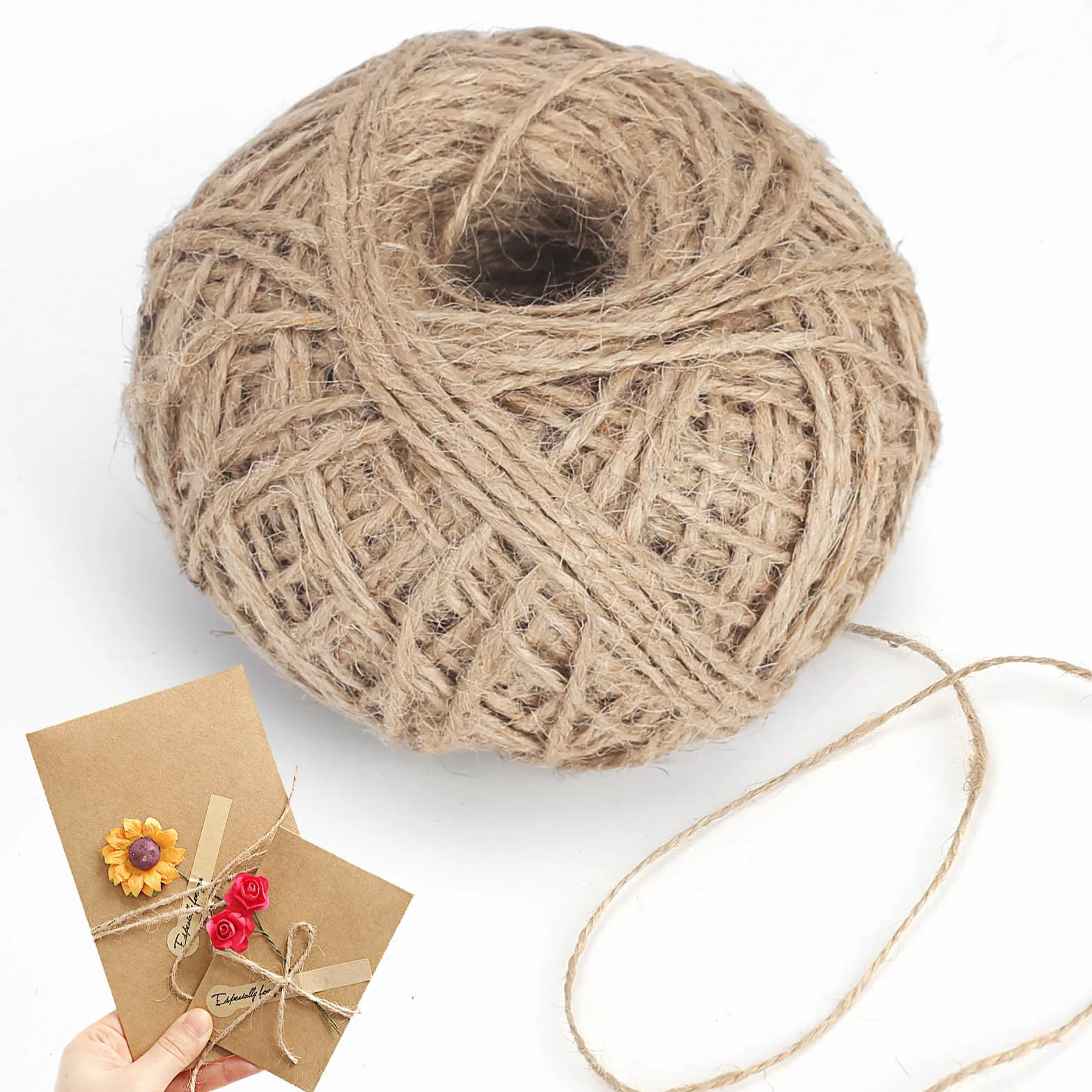 Realjoy Naturalny sznurek jutowy 100 m, 1,5 mm, sznurek ogrodowy, lina konopna, sznurek do pakowania, odporny na rozerwanie, do majsterkowania, dekoracji ogrodu, opakowanie na prezent